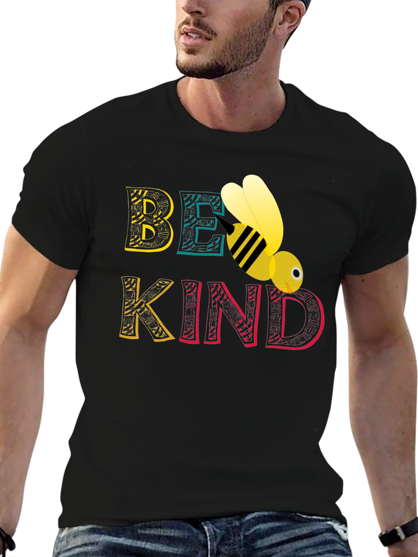 Black Be Kind Bee Graphic Tee - Black Unisex T-Shirt view 6