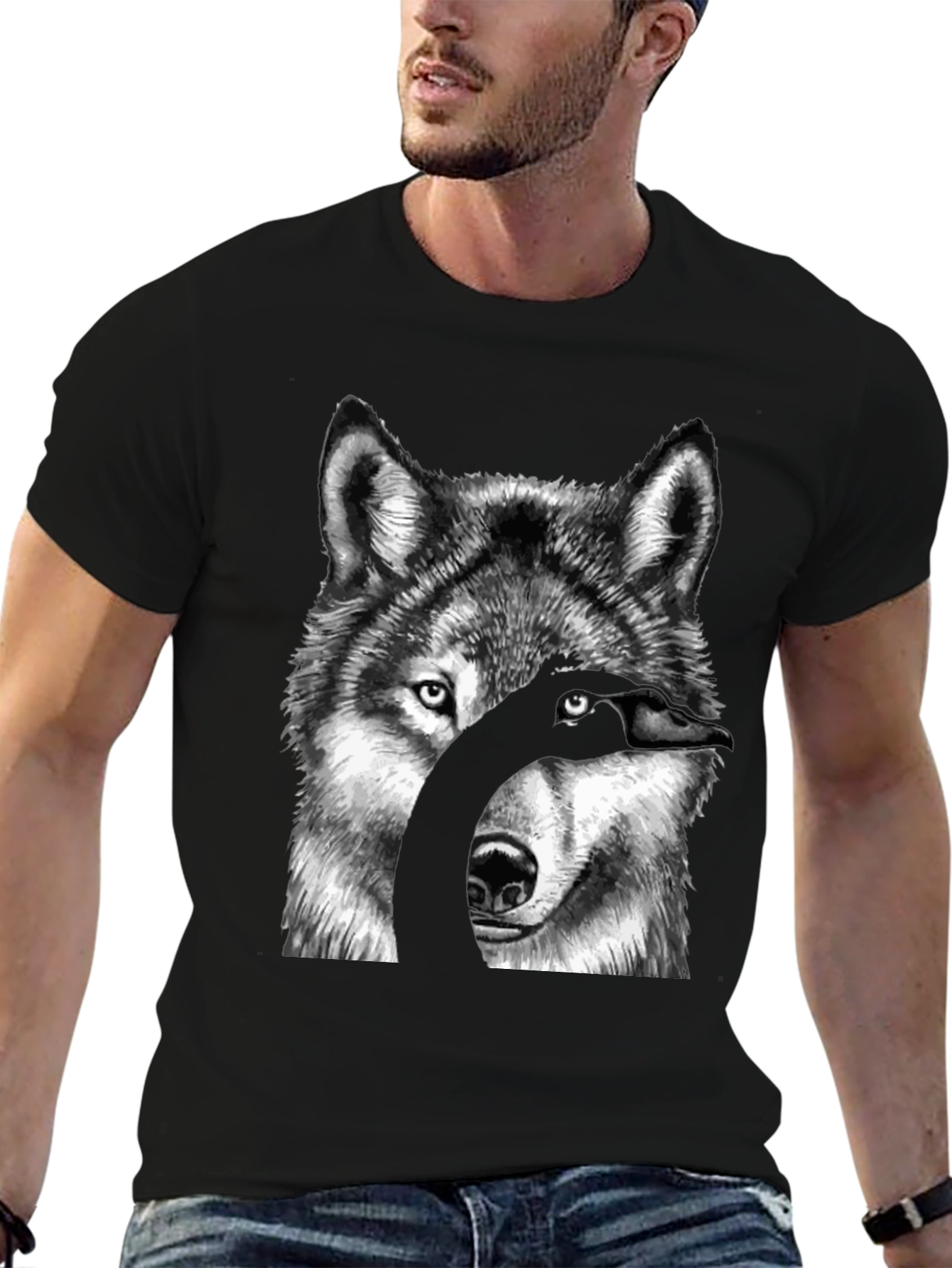 Black Wolf & Goose Graphic Print T-Shirt view 6