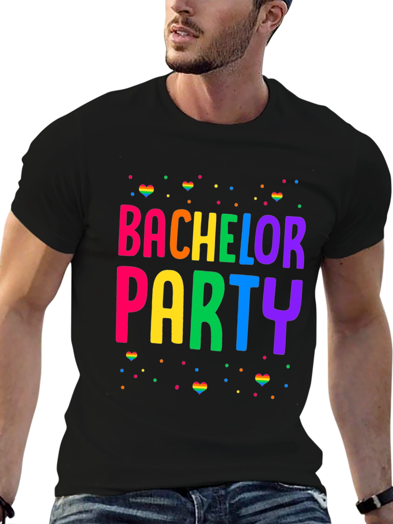 Black Bachelor Party Rainbow Pride T-Shirt view 6