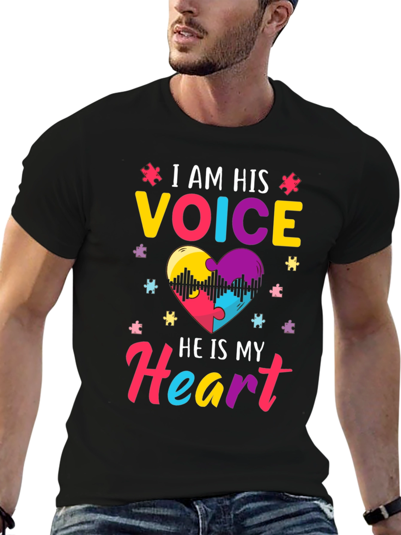 Black Autism Awareness T-Shirt: I am His Voice view 6