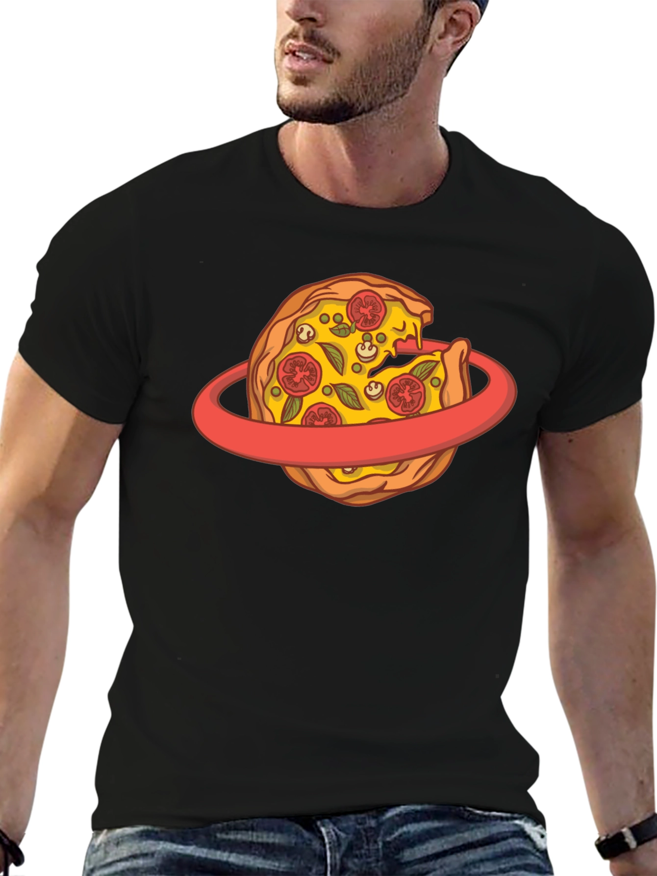 Black Pizza Planet T-Shirt - Black Cotton Graphic Tee view 6