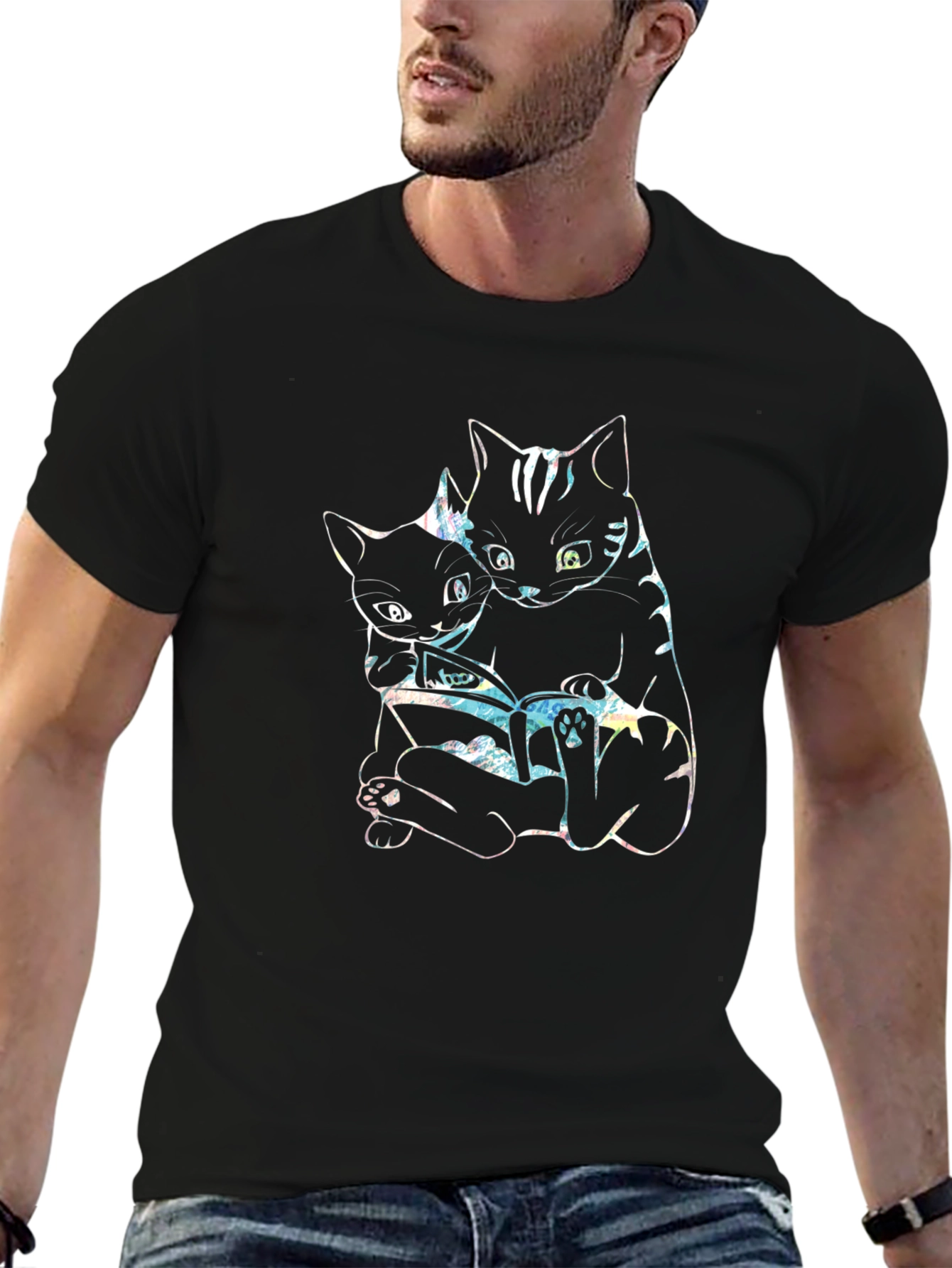 Black Cats Reading Book Graphic T-Shirt view 6
