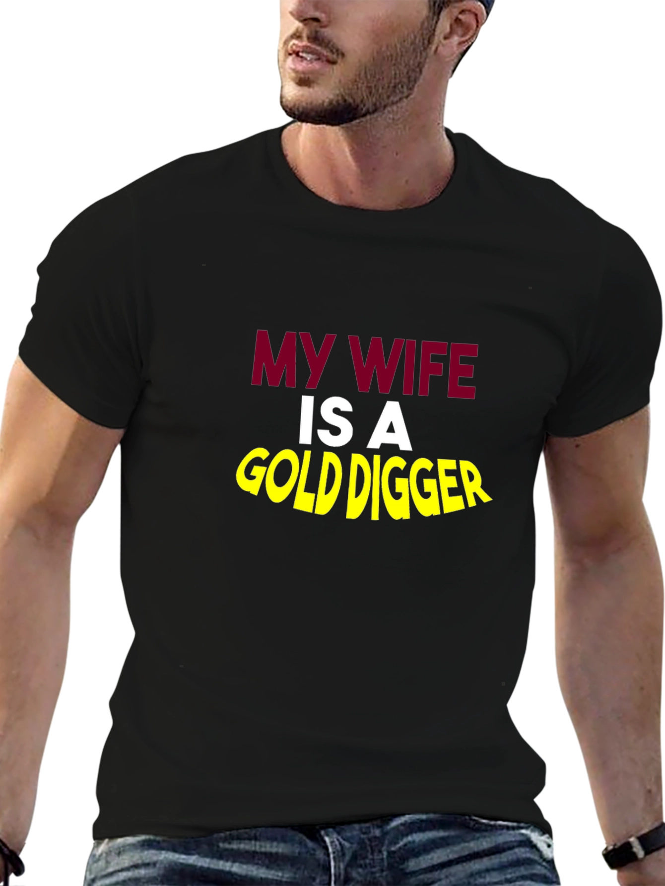 Black Funny My Wife Is A Gold Digger Black T-Shirt view 6
