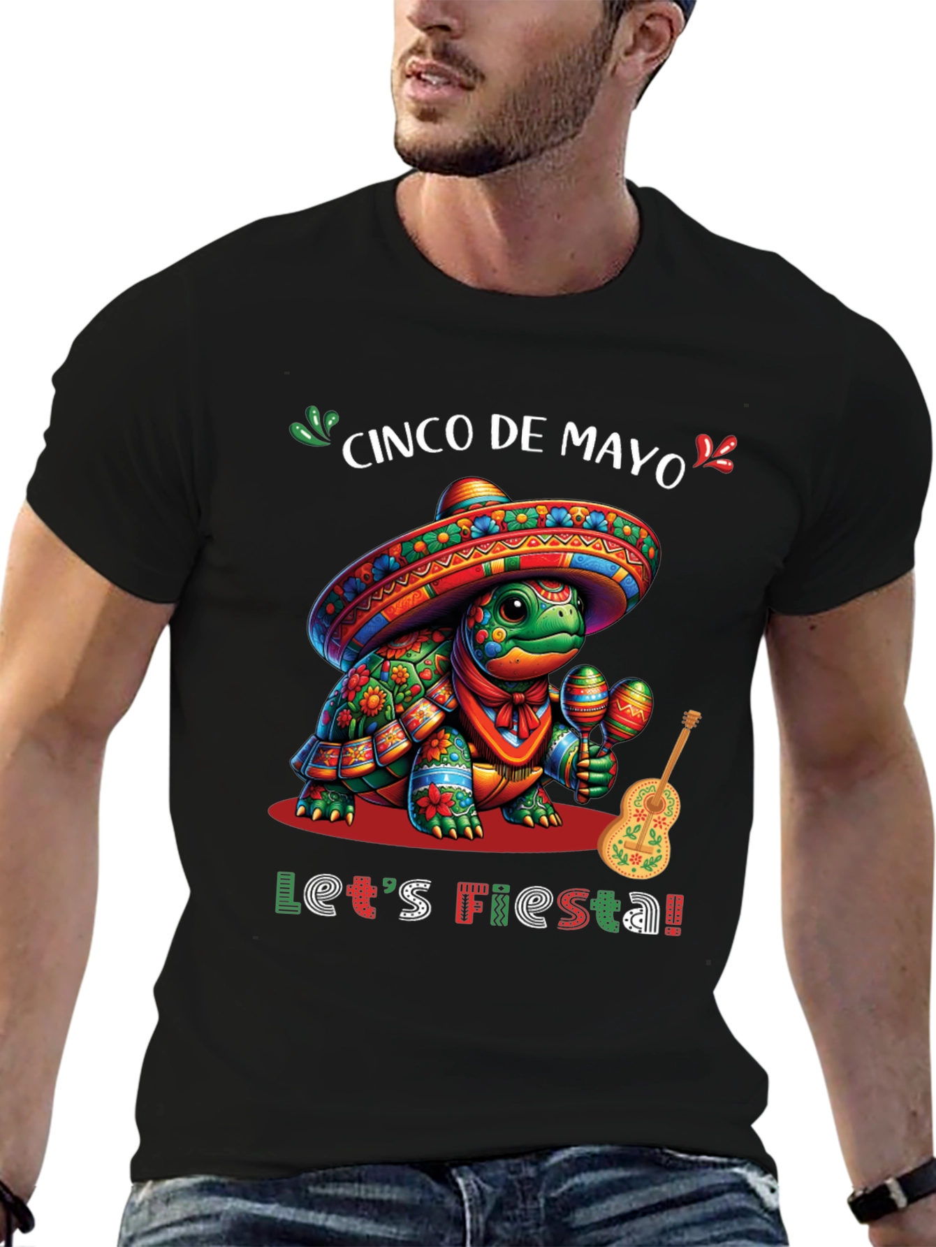 Black Cinco de Mayo Turtle Fiesta T-Shirt view 6