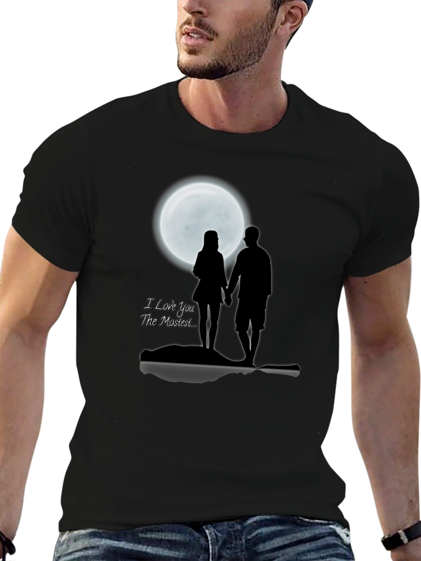 Black Romantic Moonlit Couple T-Shirt - I Love You The Mostest view 6