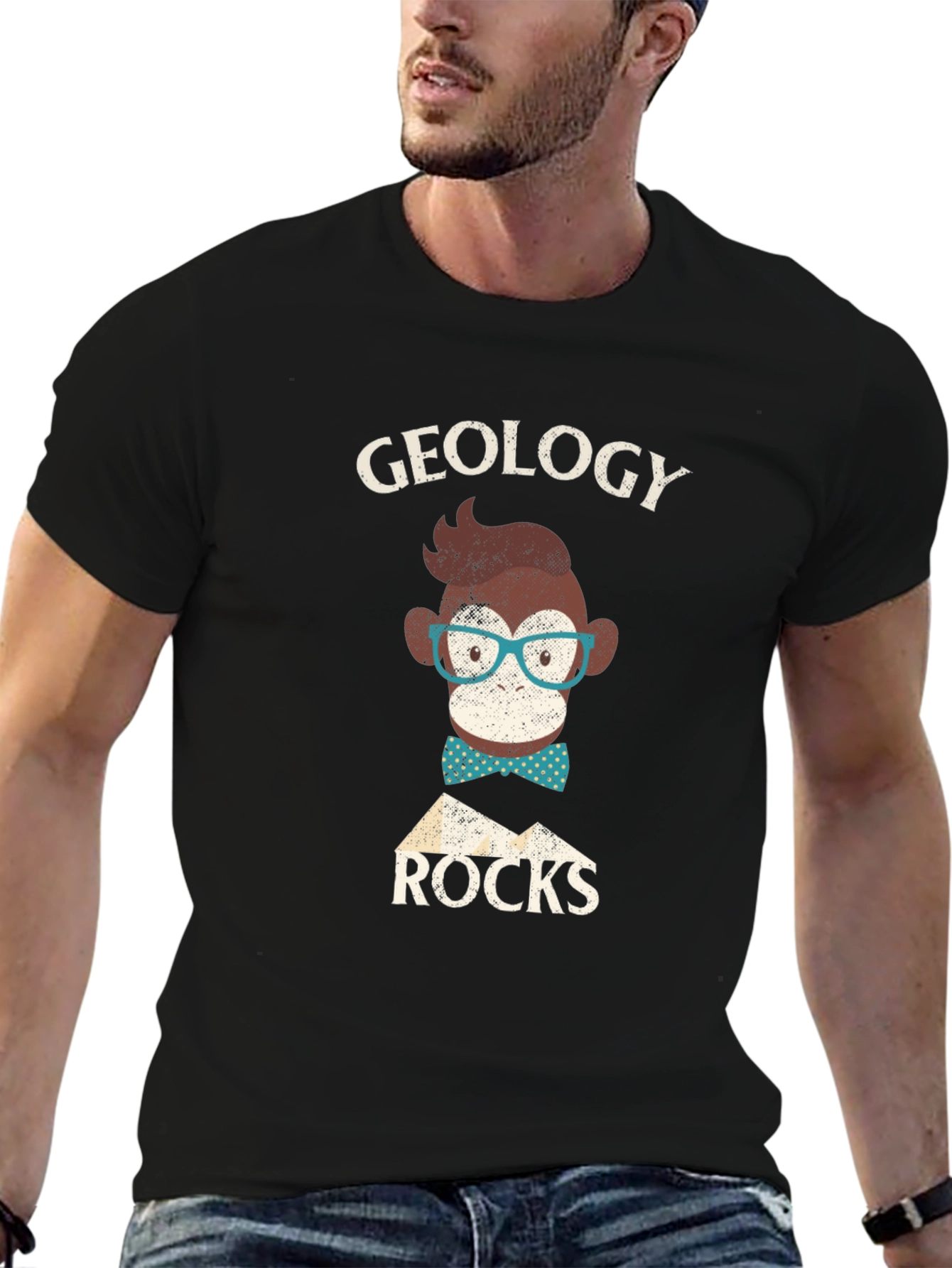 Black Geology Monkey T-Shirt - Cute Geeky Design view 6