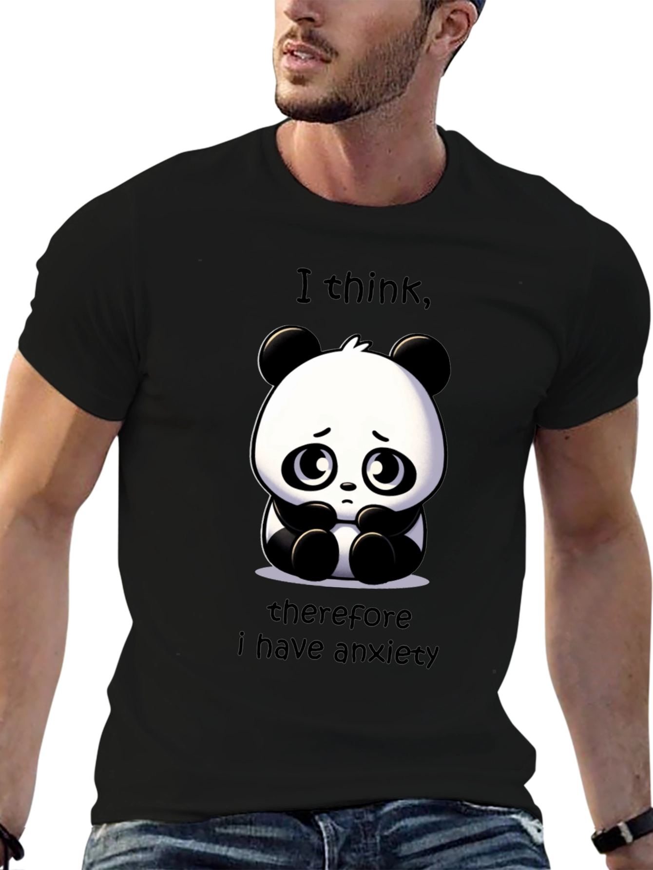 Black Anxiety Panda Graphic T-Shirt - Funny & Relatable! view 6