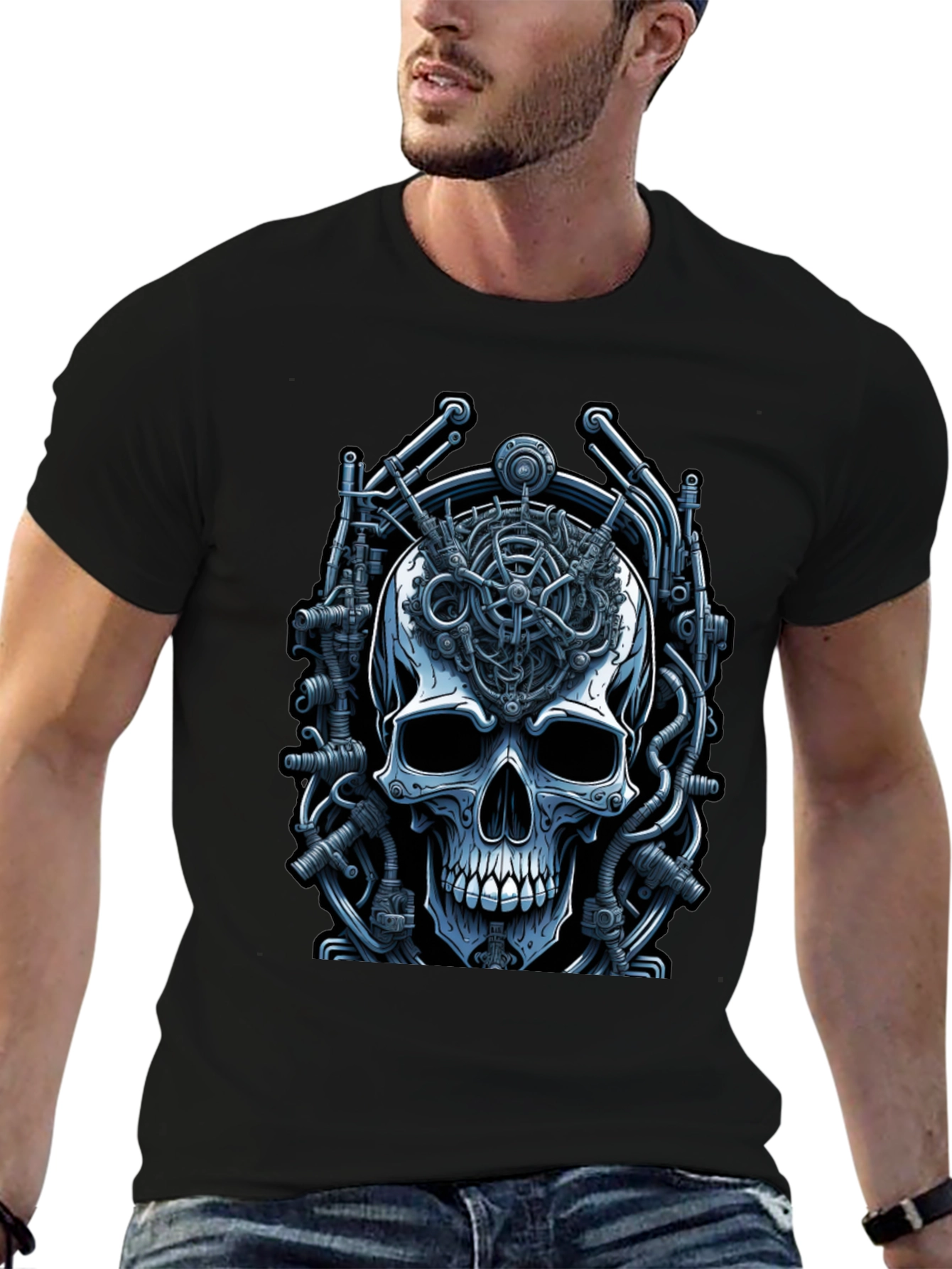 Black Steampunk Skull T-Shirt - Mechanical Mind view 6