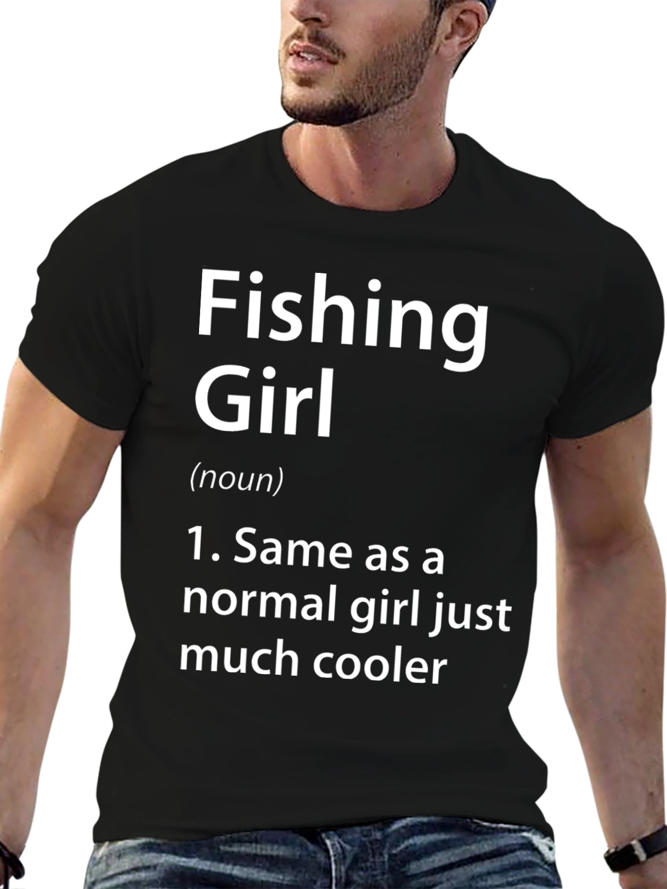 Black Fishing Girl T-Shirt - Cool Definition Tee view 6
