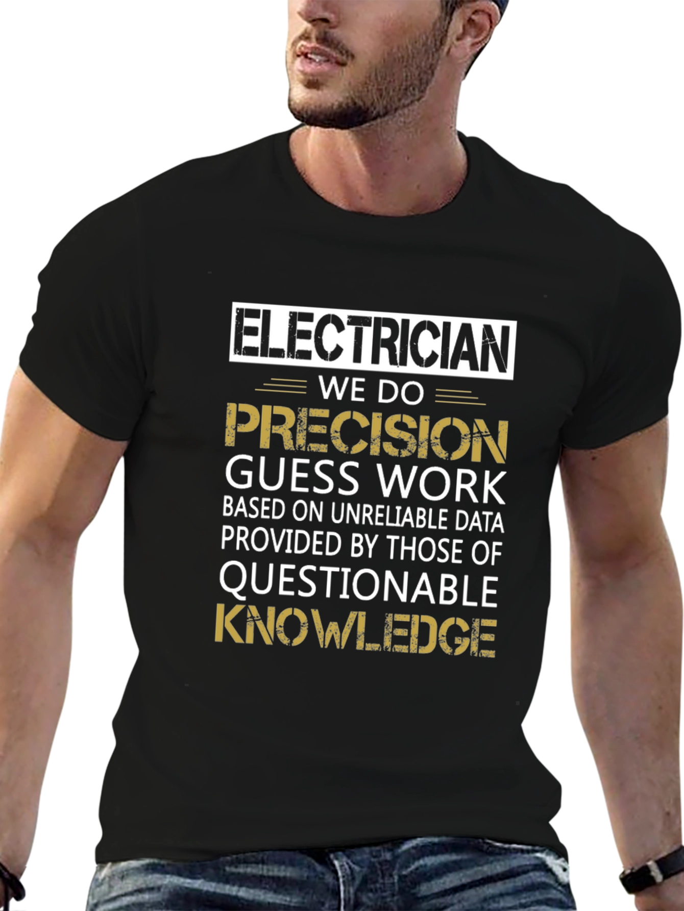 Black Electrician Precision Guess Work T-Shirt view 6
