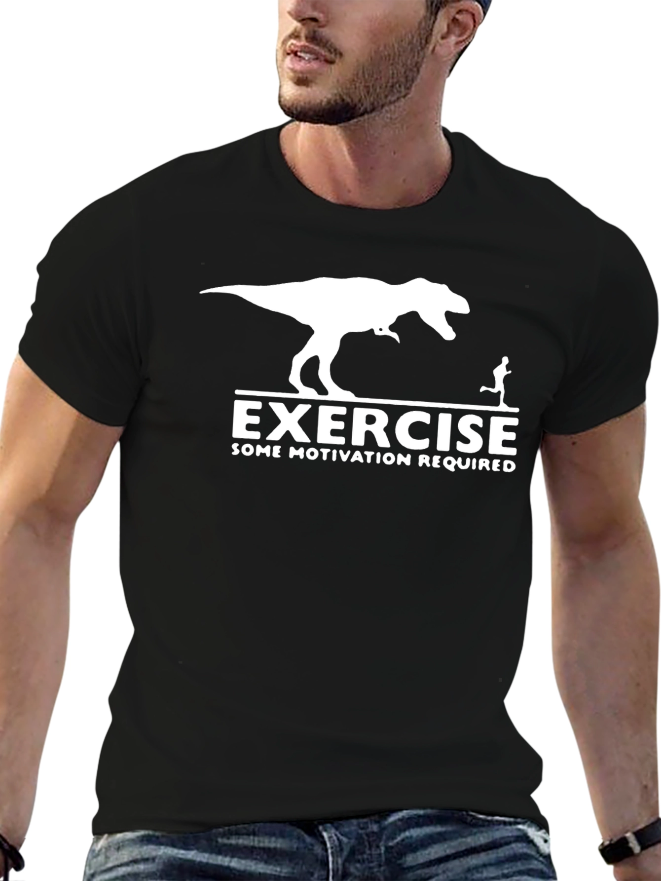 Black Exercise Dinosaur Motivation T-Shirt view 6