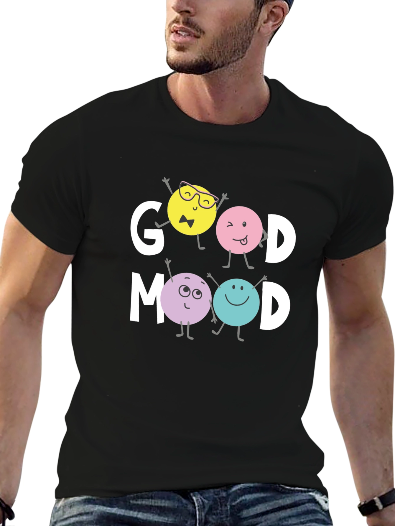 Black Good Mood Graphic Tee - Trendy Casual Wear view 6