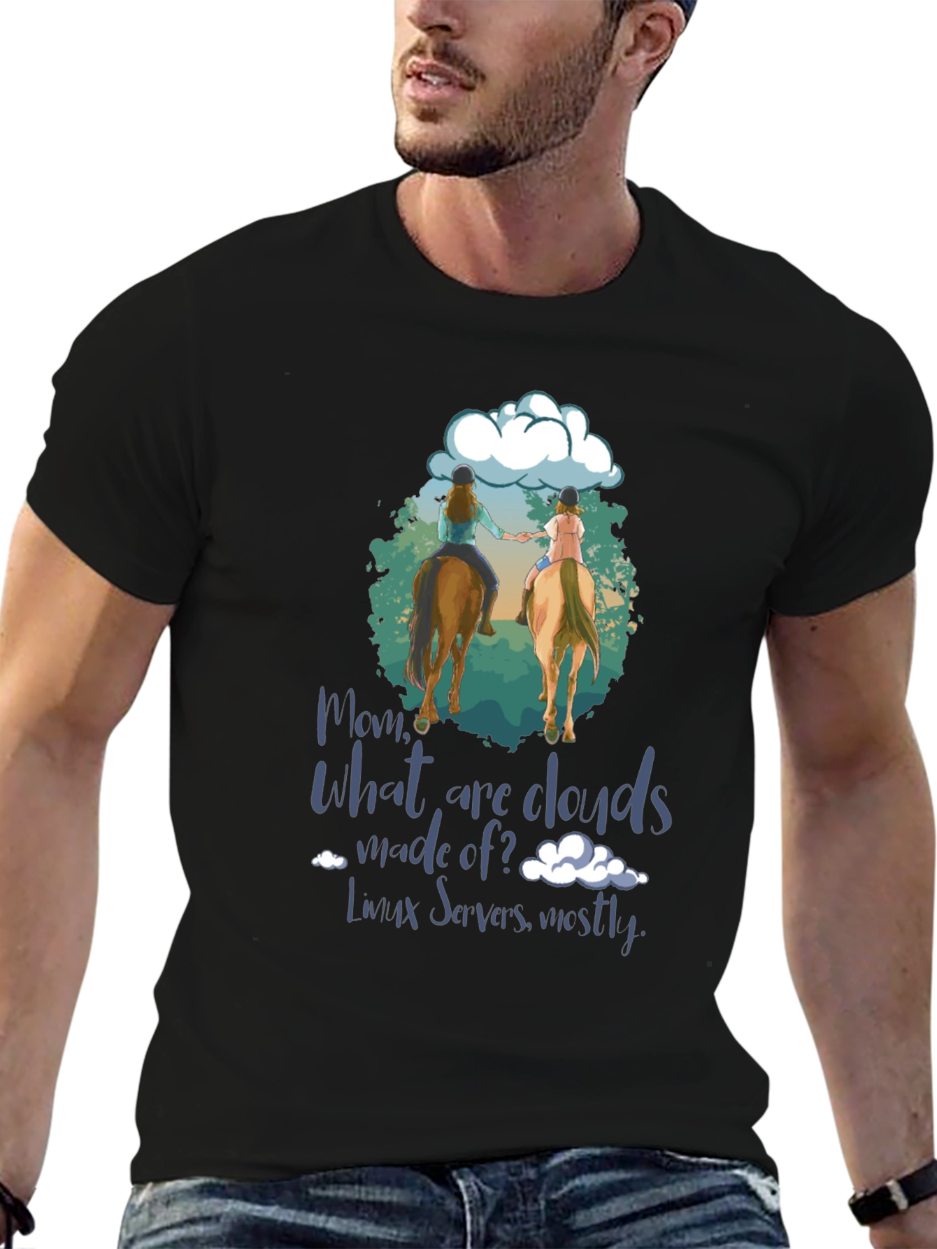 Black Equestrian 'What are Clouds Made Of?' T-Shirt view 6