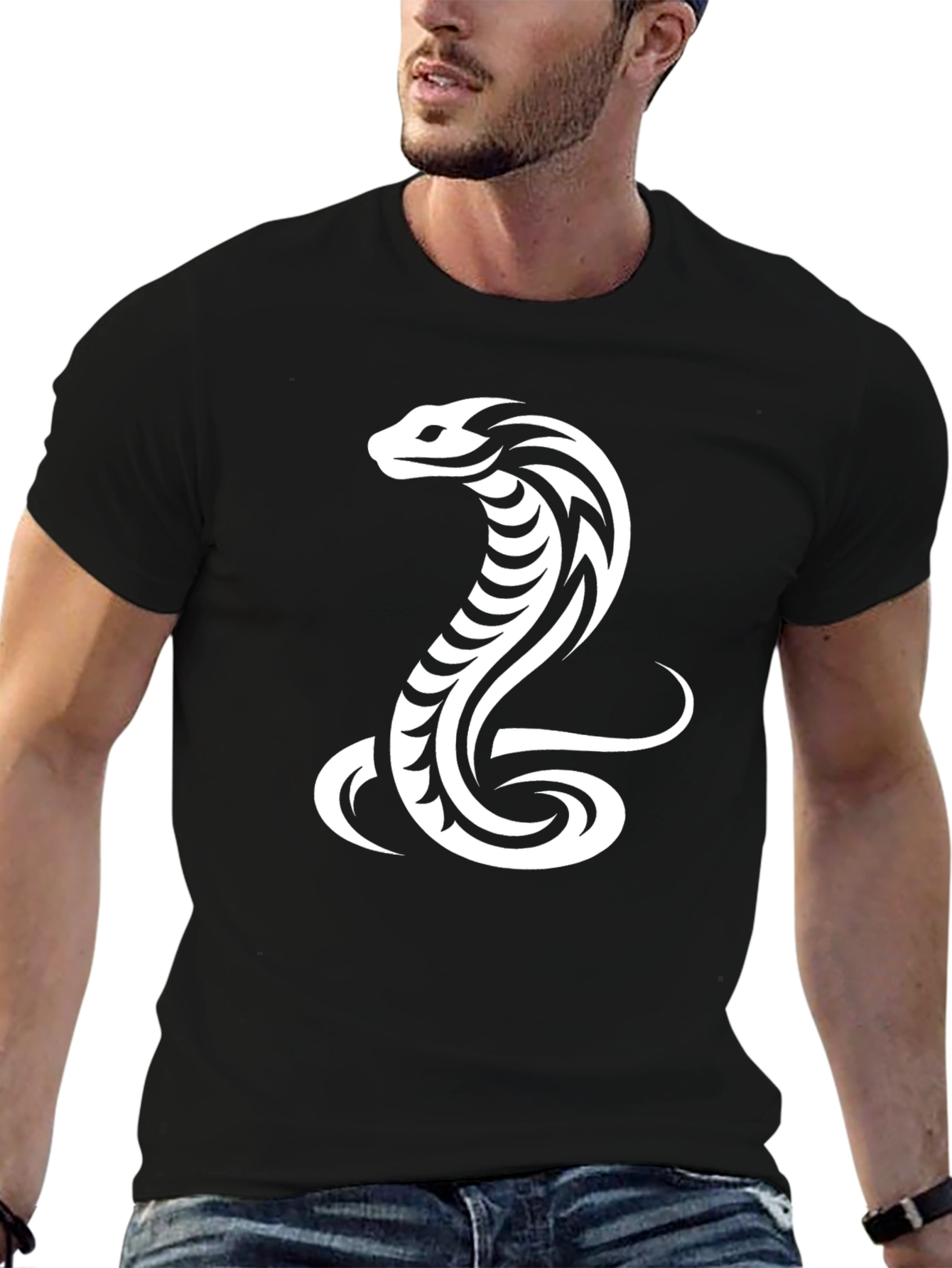 Black Tribal Cobra Graphic Black T-Shirt view 6