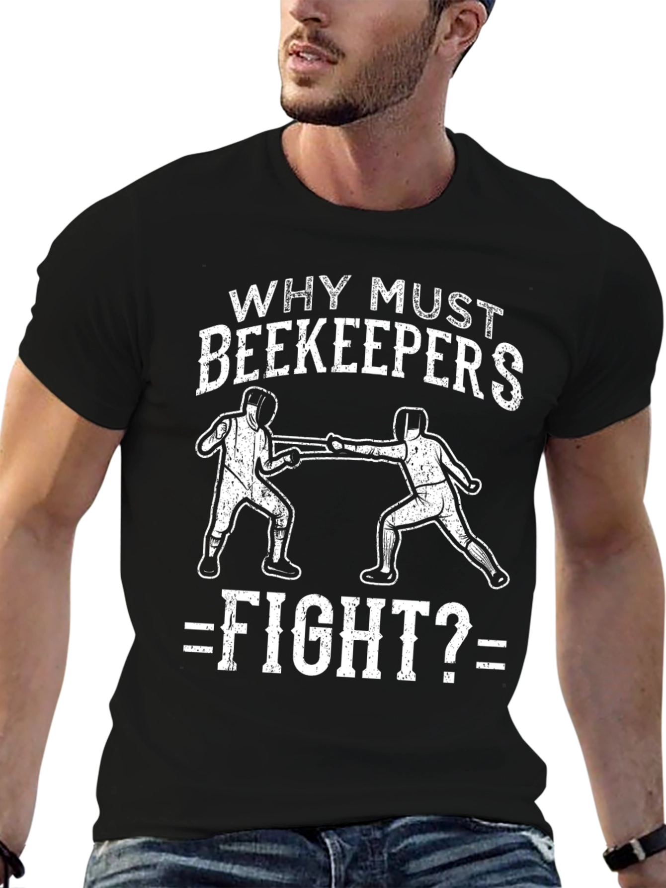 Black Why Must Beekeepers Fight T-Shirt view 6
