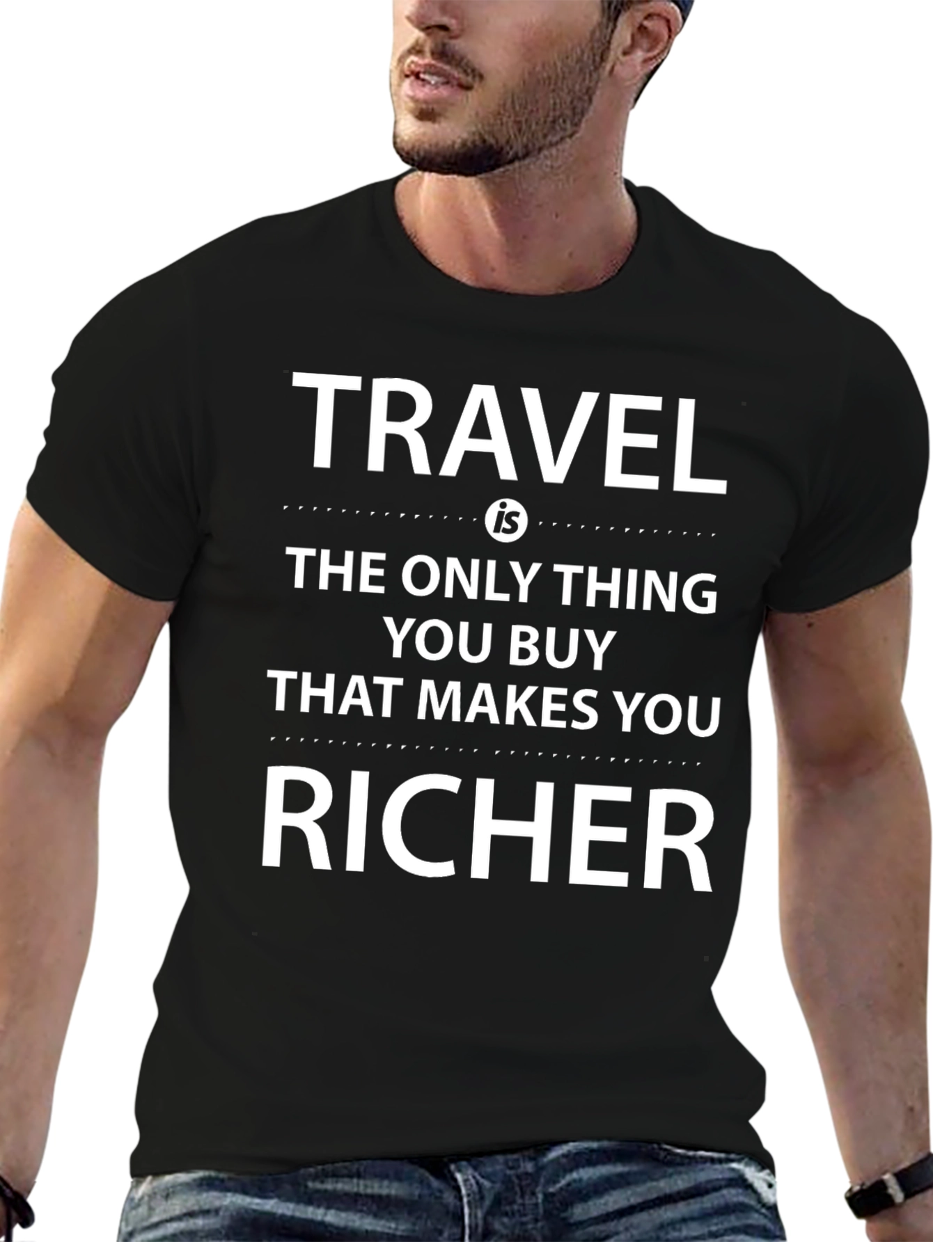 Black Travel Makes You Richer Black Graphic Tee view 6