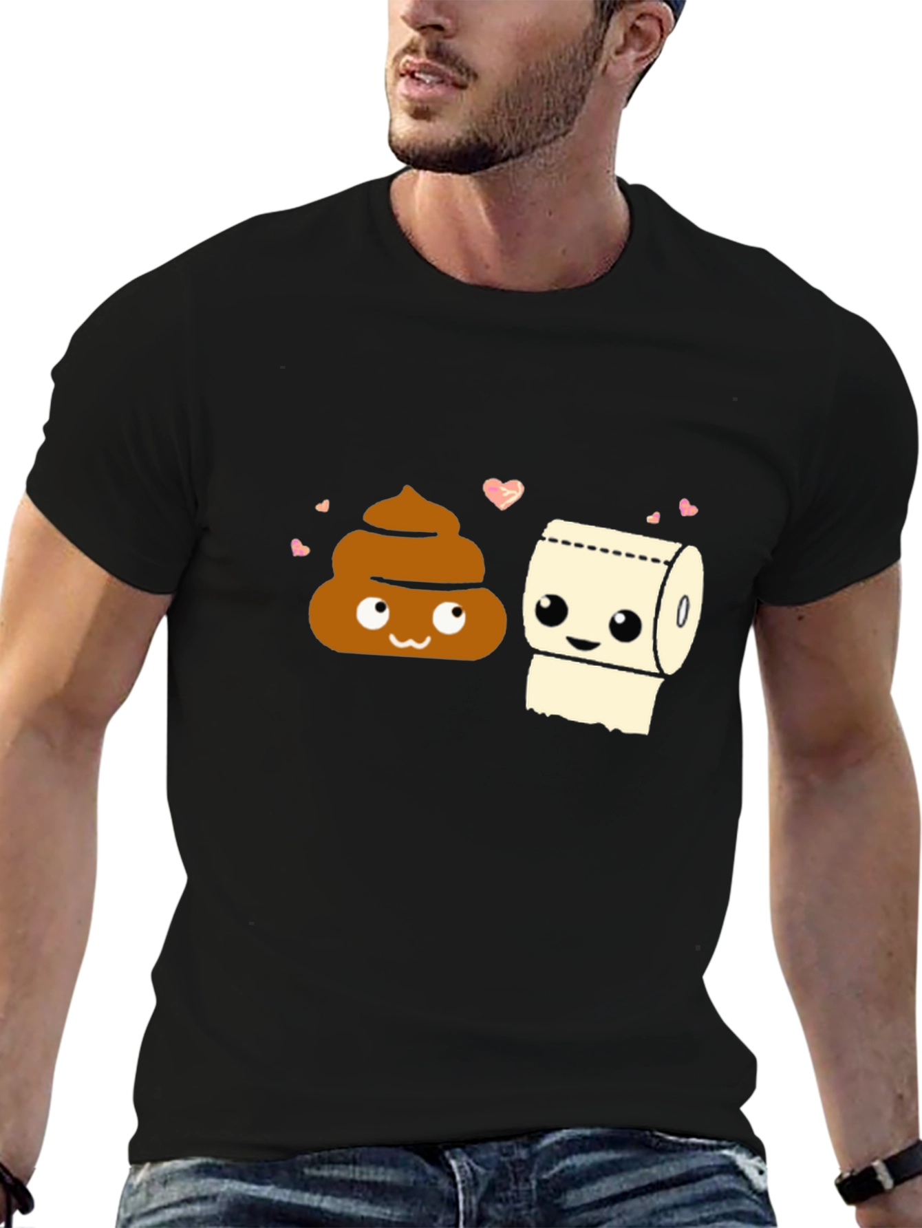 Black Funny Poop & Toilet Paper Matching Couple T-Shirt view 6