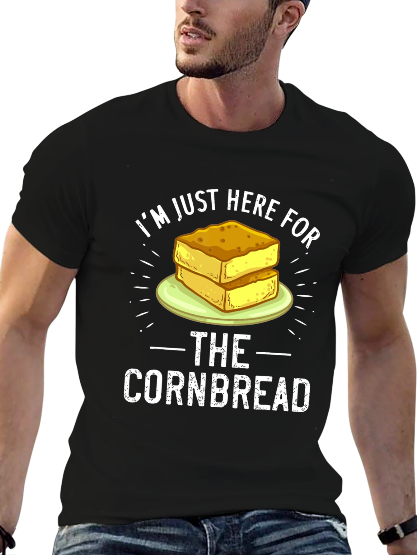 Black I'm Just Here For The Cornbread Funny Foodie T-Shirt view 6