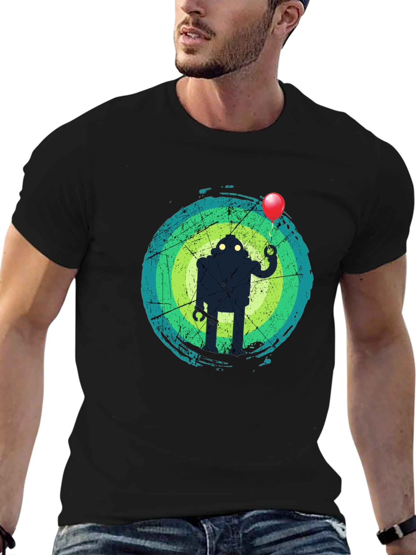 Black Robot Balloon Graphic Tee - Trendy Men's T-Shirt view 6