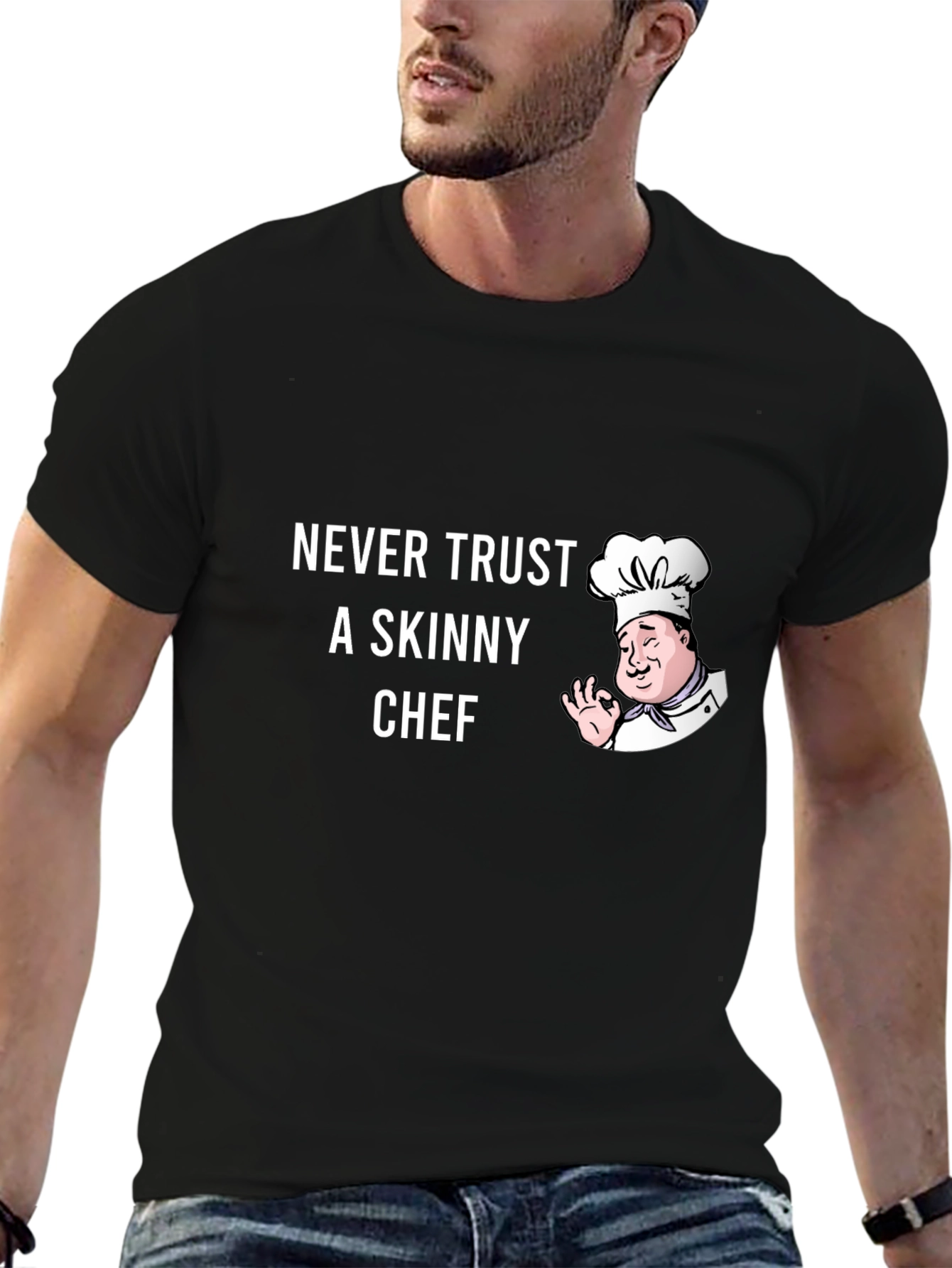 Black Funny Chef T-Shirt - Never Trust a Skinny Chef view 6
