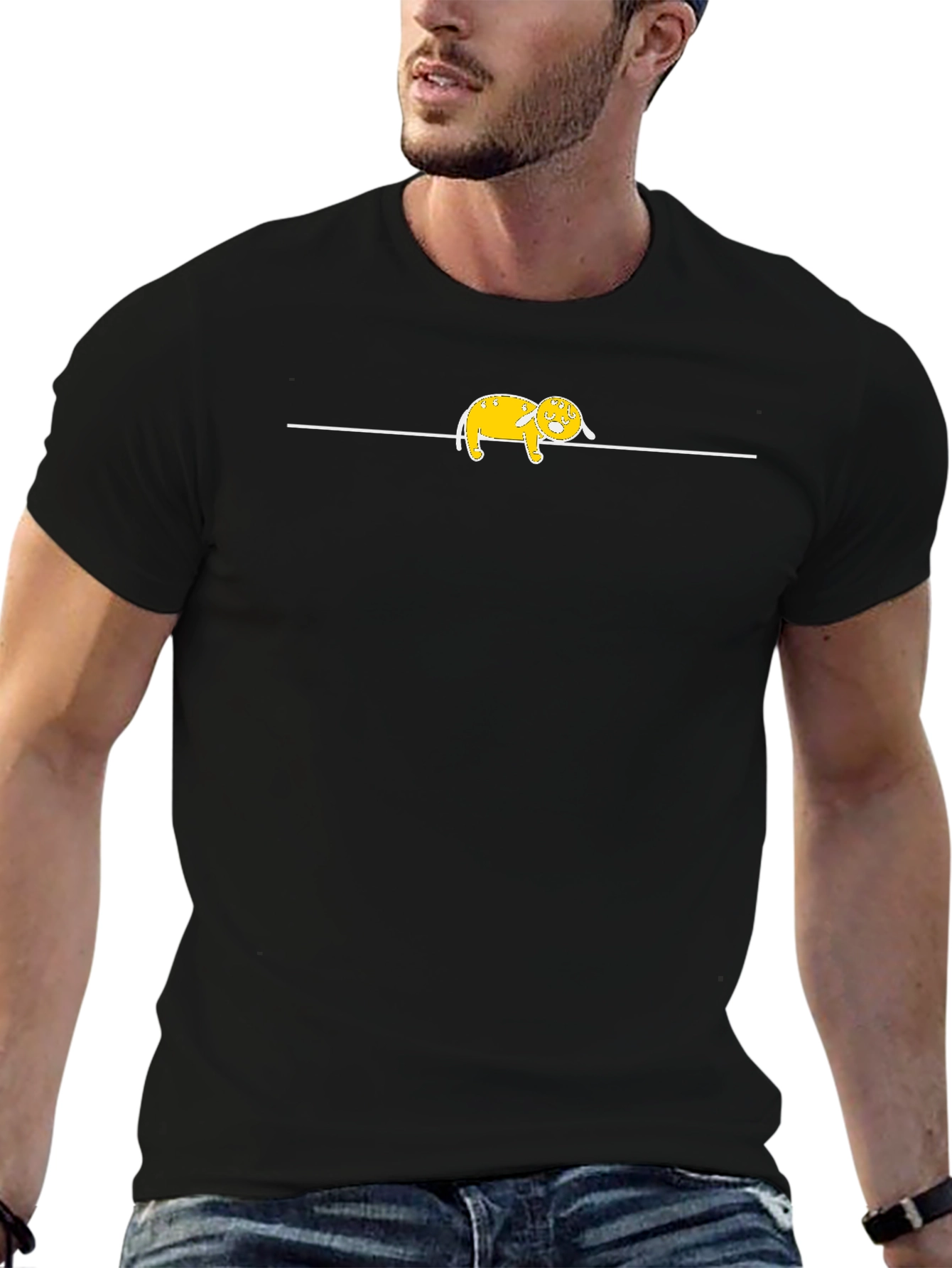Black Lazy Animal Graphic Tee - Black Cotton Casual Top view 6