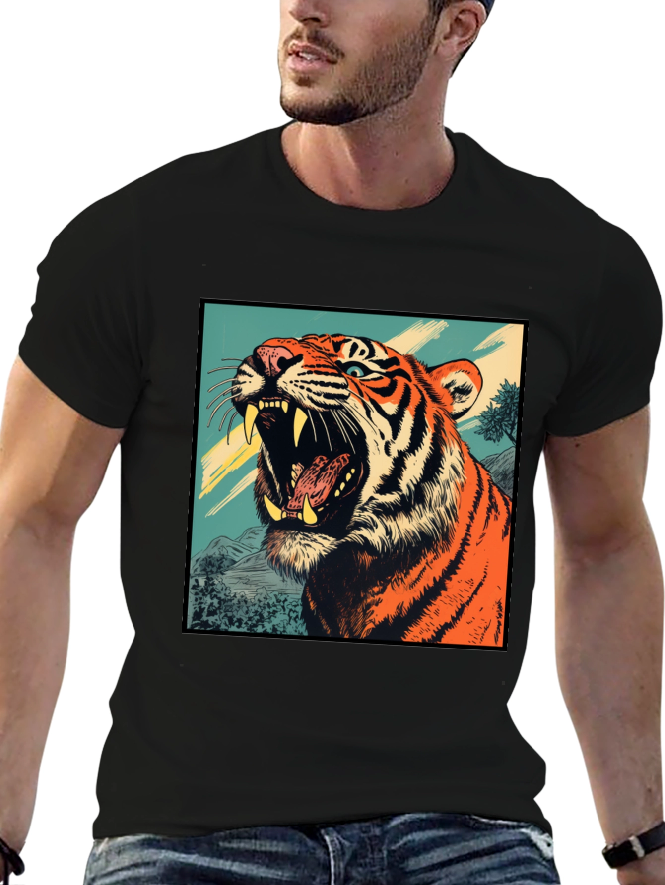 Black Tiger Graphic Tee - Bold Animal Print Shirt view 6