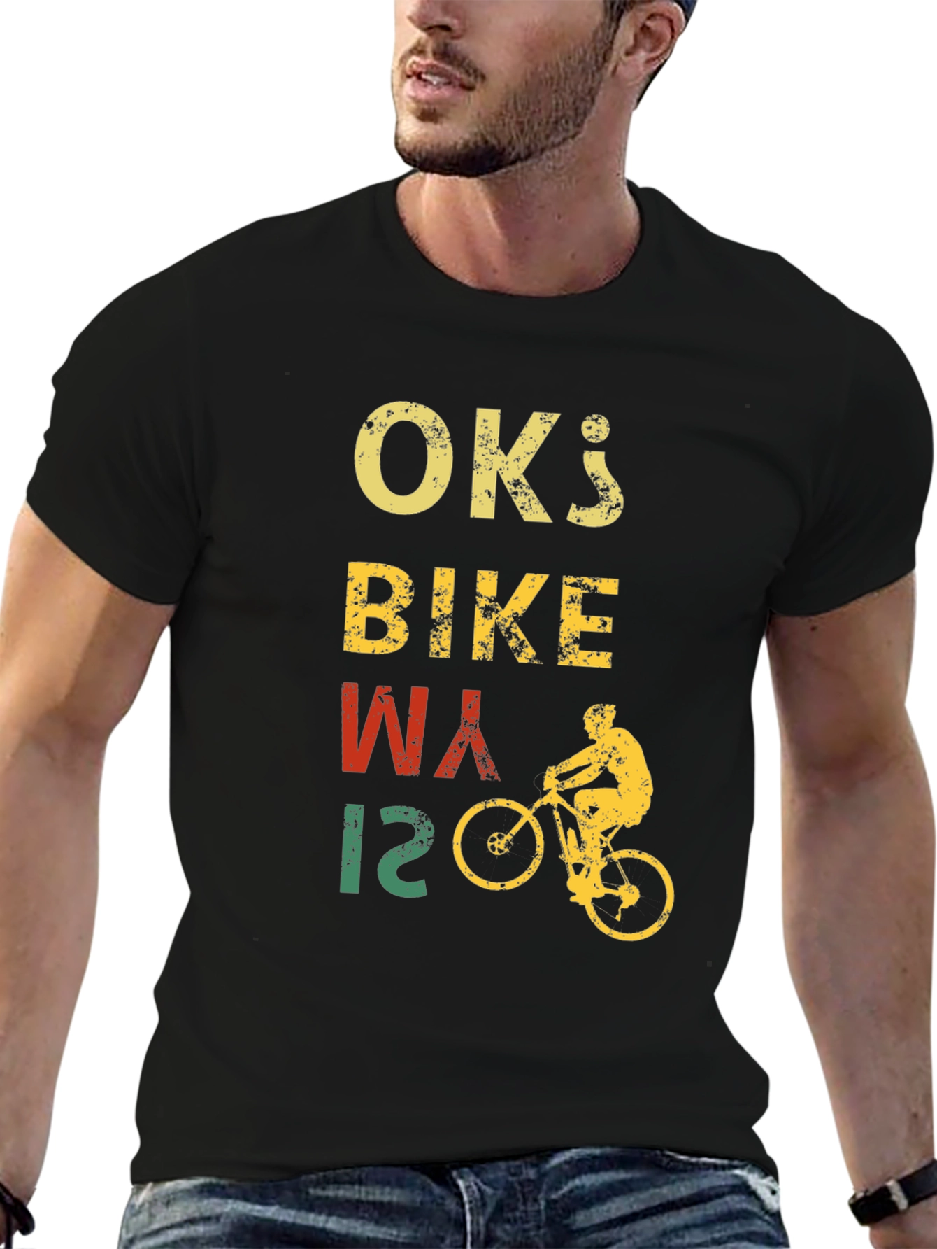 Black Vintage OK's Bike Way T-Shirt - Cyclist Design view 6