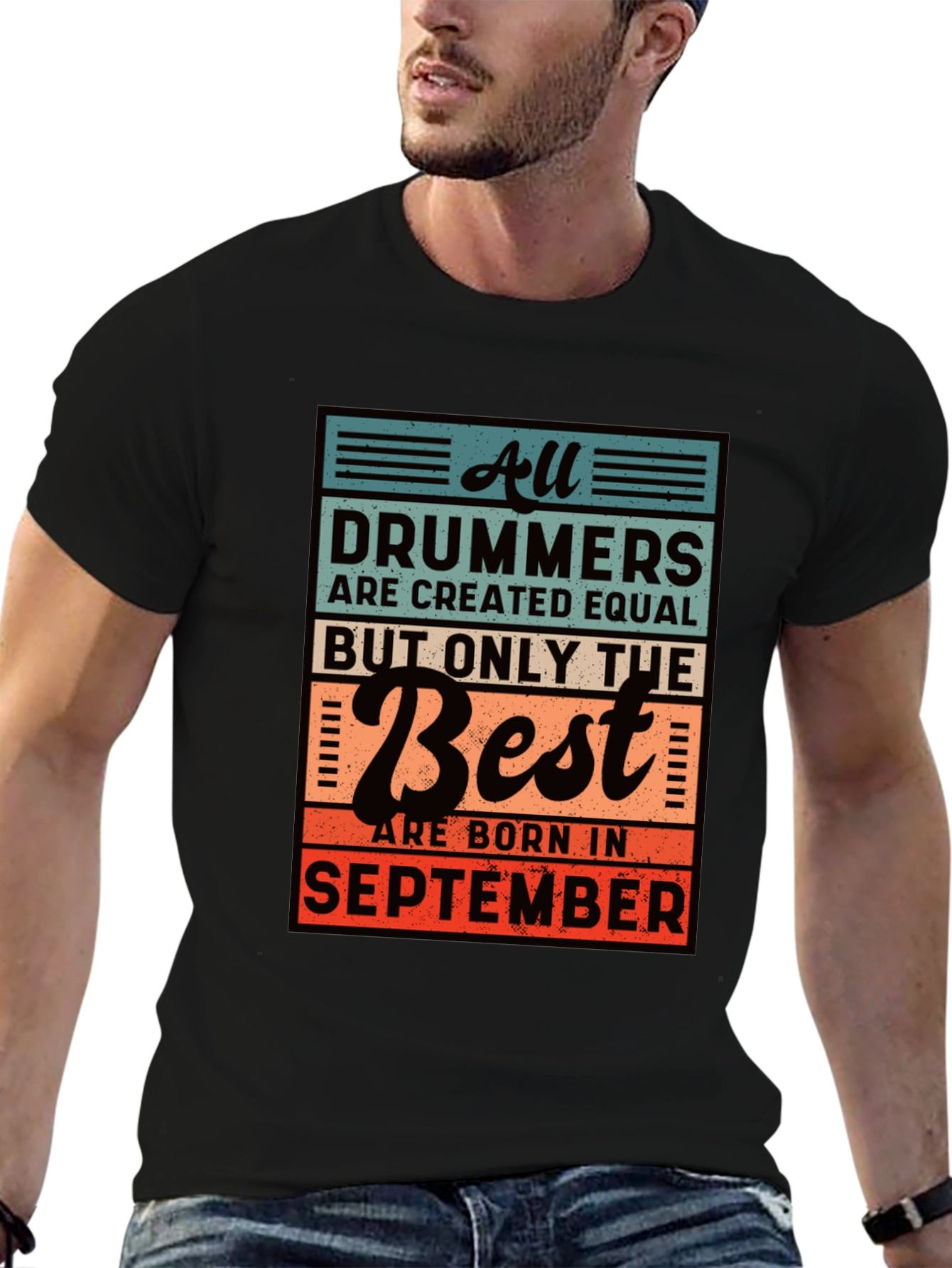 Black Drummer September Birthday T-Shirt view 6