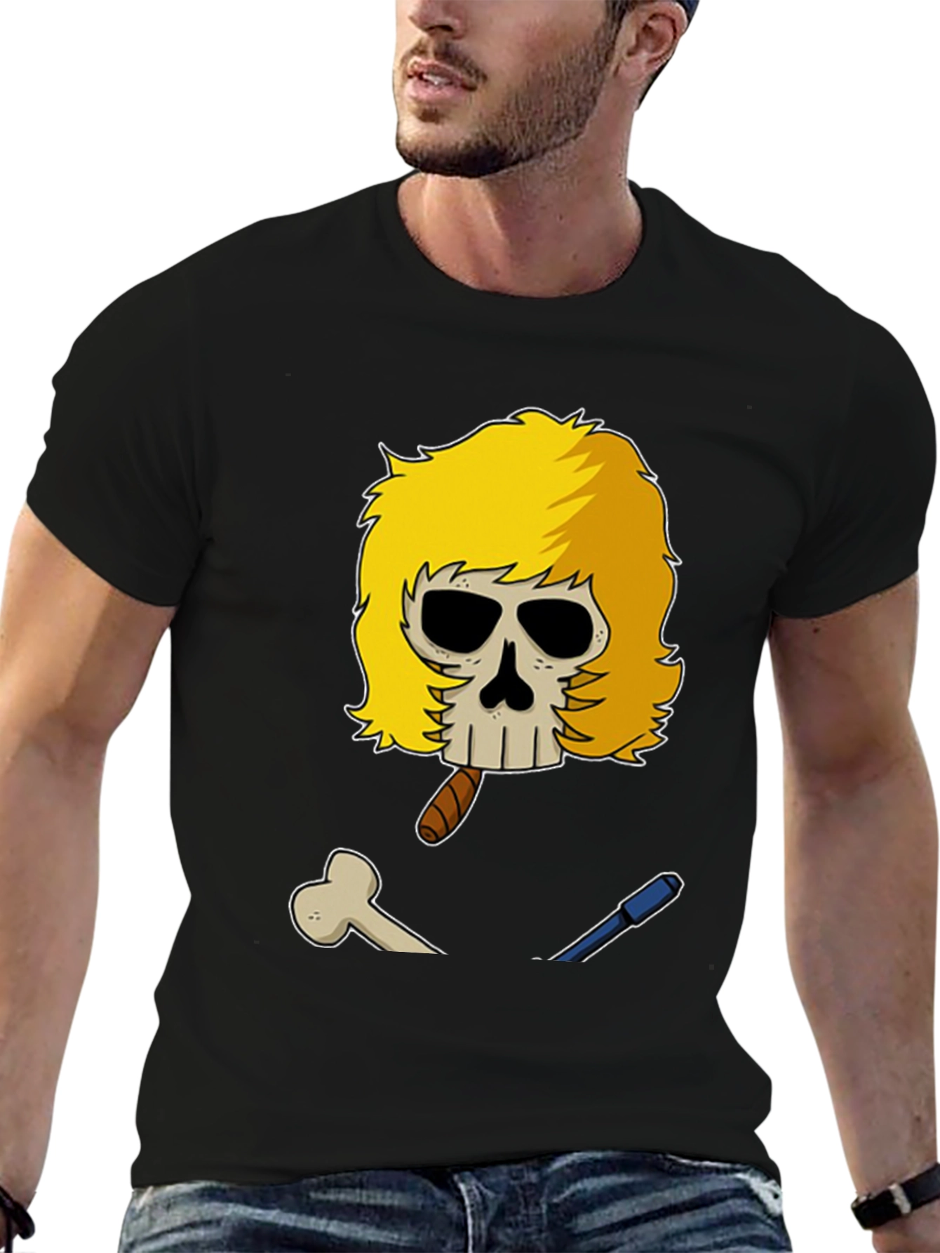 Black Skull with Blonde Wig T-Shirt view 6