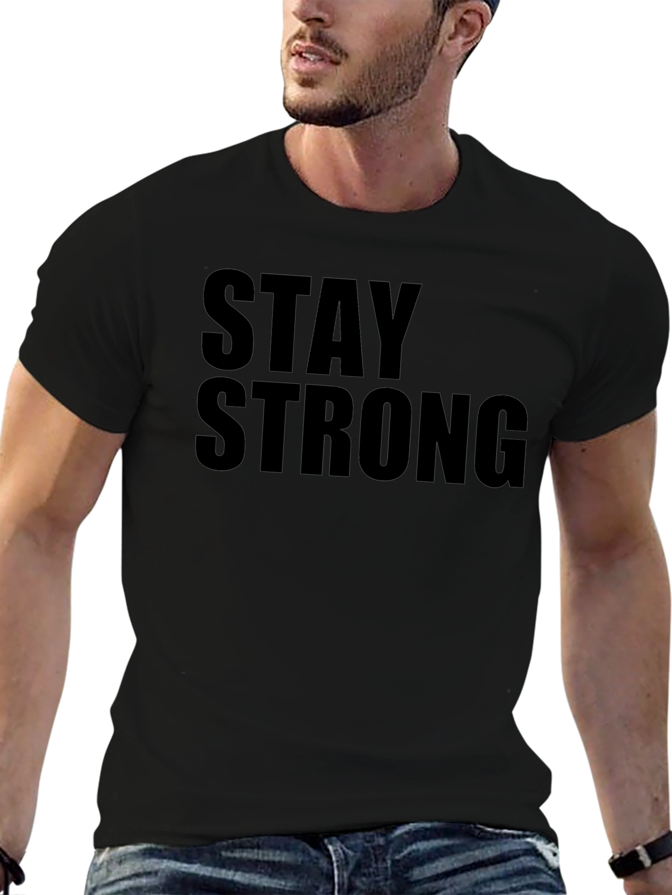 Black Stay Strong Graphic Black T-Shirt view 6