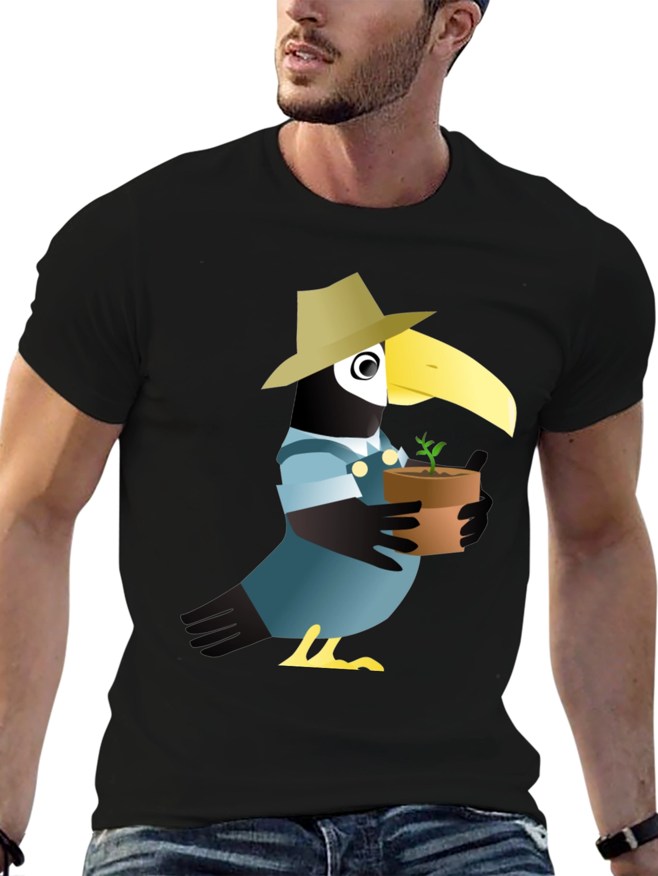 Black Quirky Crow Gardener Graphic Tee - Black Cotton view 6