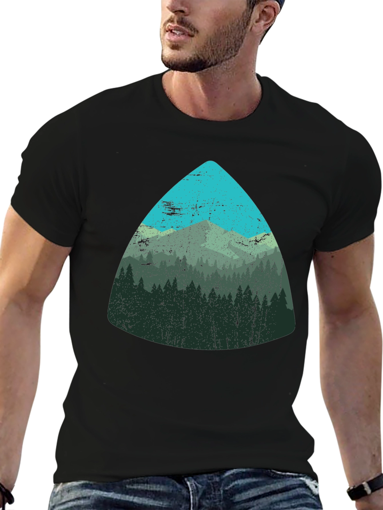 Black Mountain Scene Graphic Tee - Soft Black T-Shirt view 6