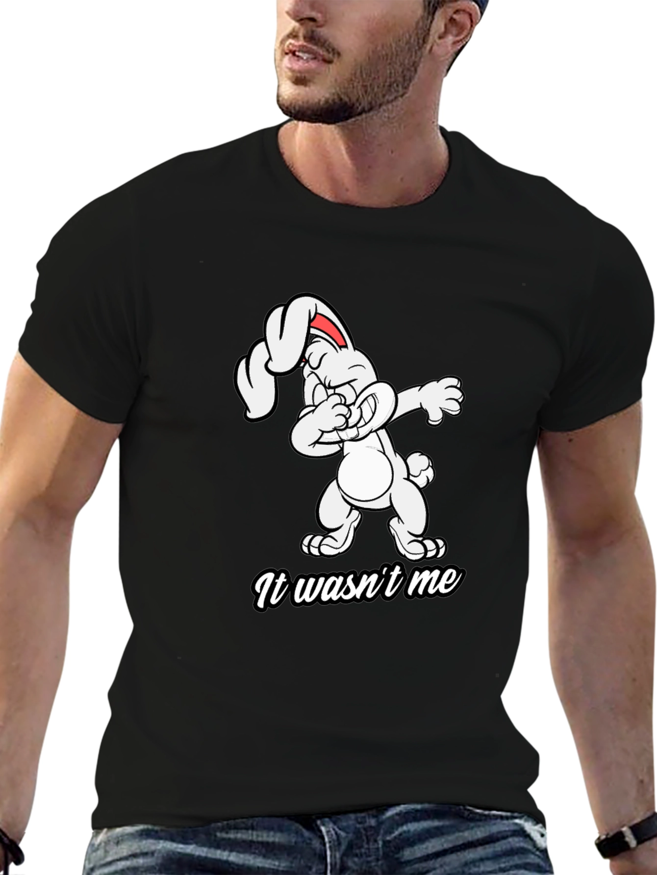 Black Dabbing Bunny T-Shirt - "It Wasn't Me" Design view 6