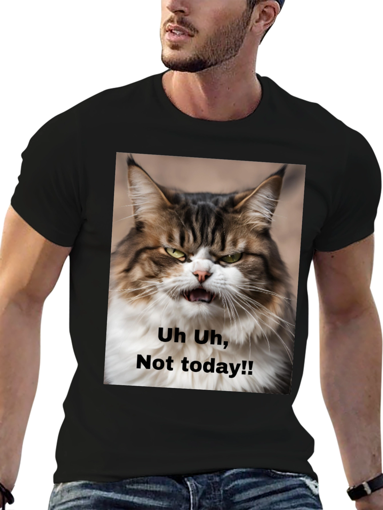 Black Grumpy Cat T-Shirt - "Not Today!" Unisex Black Tee view 6
