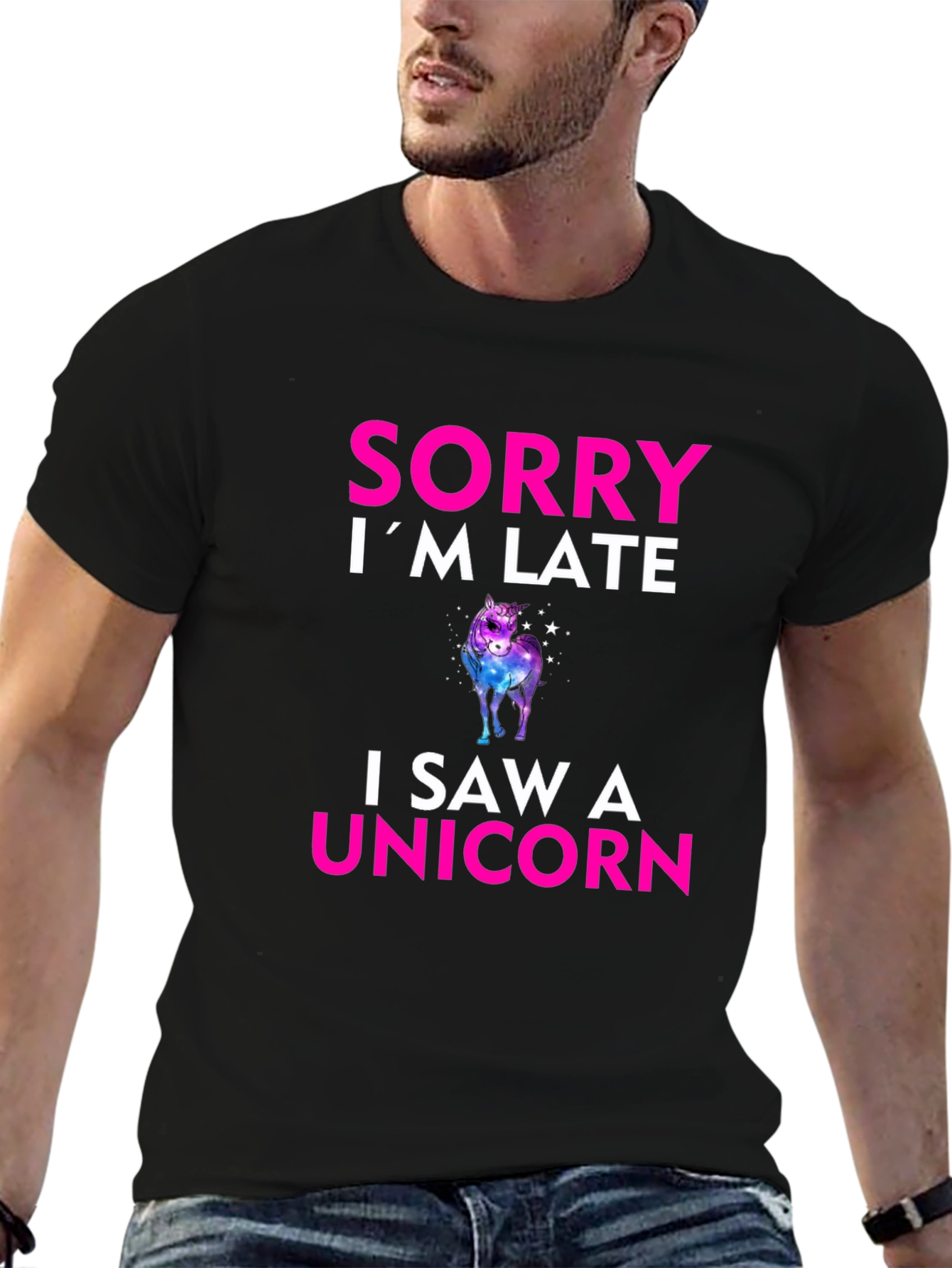 Black Sorry I'm Late I Saw a Unicorn T-Shirt view 6
