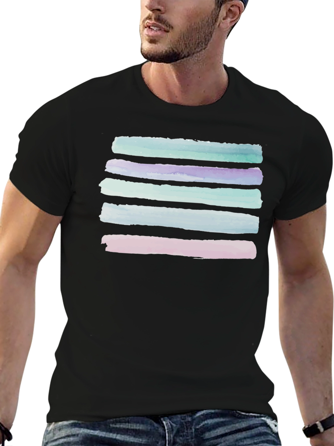 Black Abstract Stripe Watercolor T-Shirt view 6