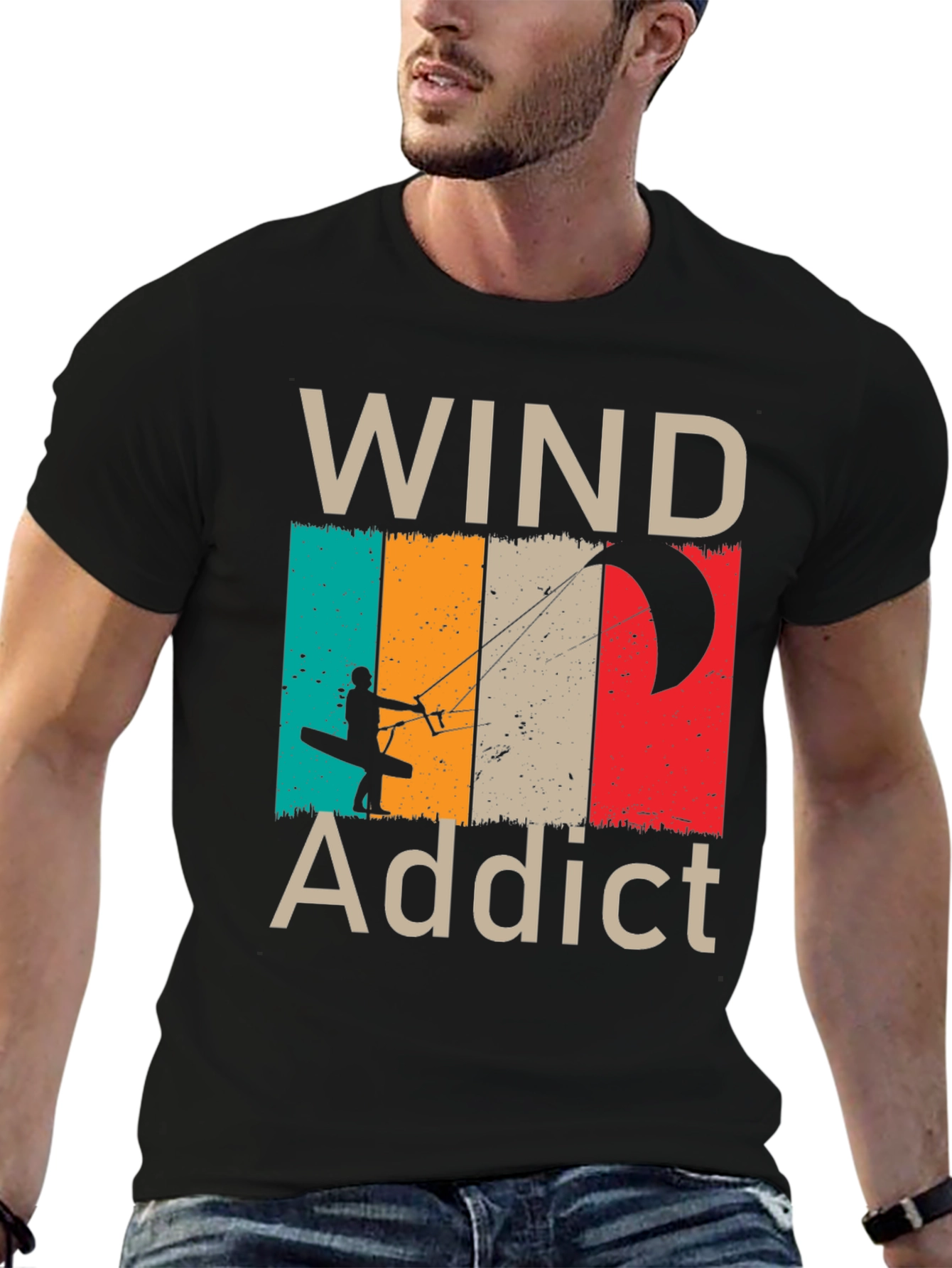 Black Wind Addict T-Shirt - Kiteboarding Design view 6