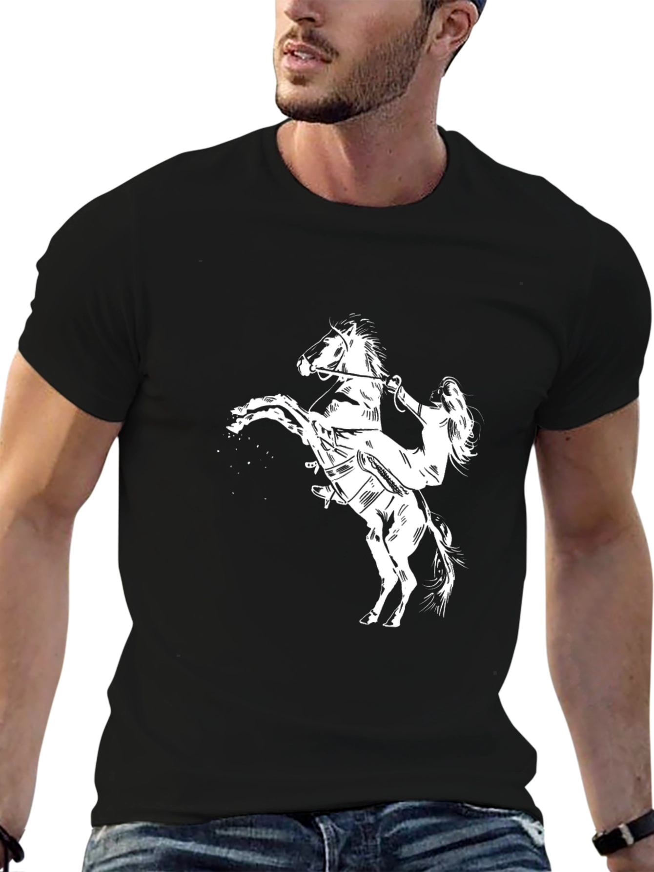 Black Horse Rider Graphic Tee - Black Cotton Blend view 6