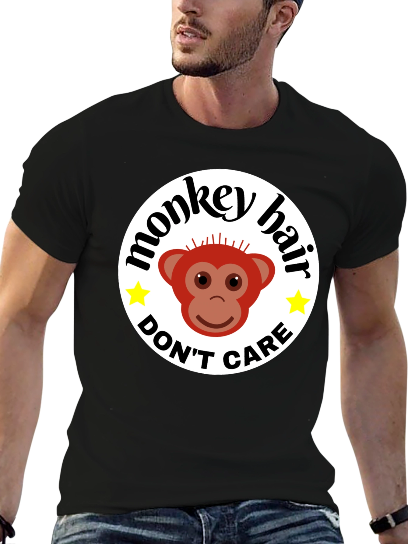 Black Monkey Hair, Don't Care! Black Graphic Tee view 6