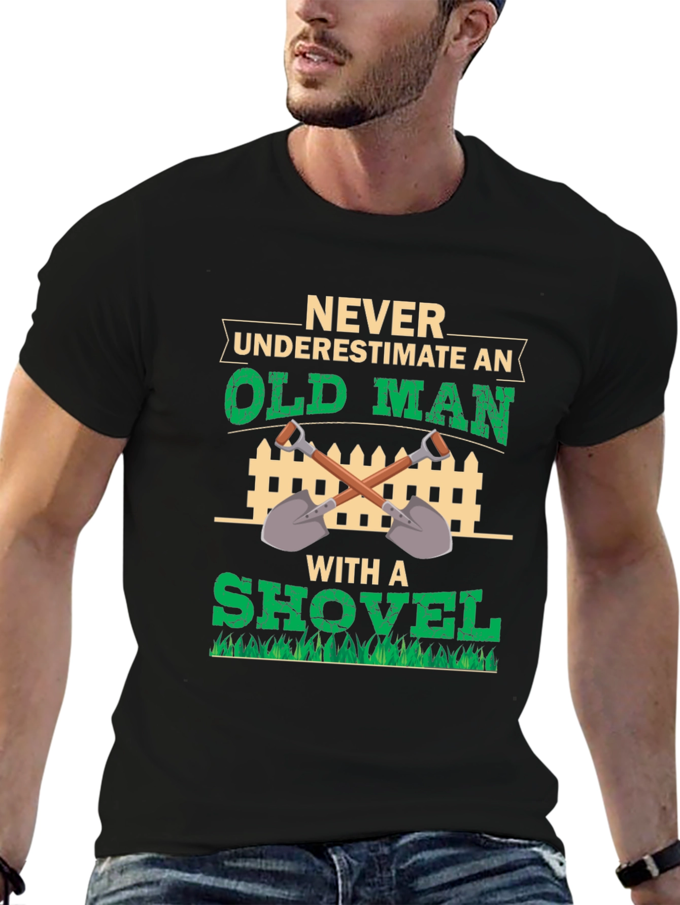Black Old Man with Shovel Graphic Tee view 6