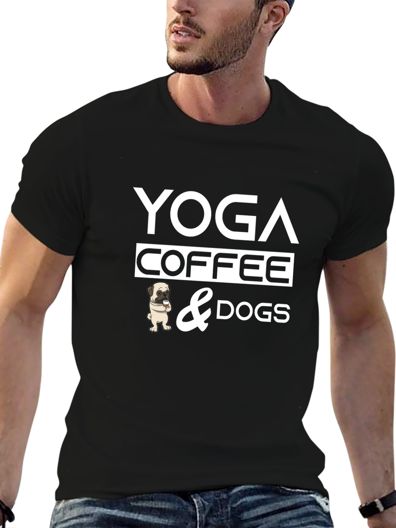 Black Yoga Coffee and Dogs Graphic Tee view 6