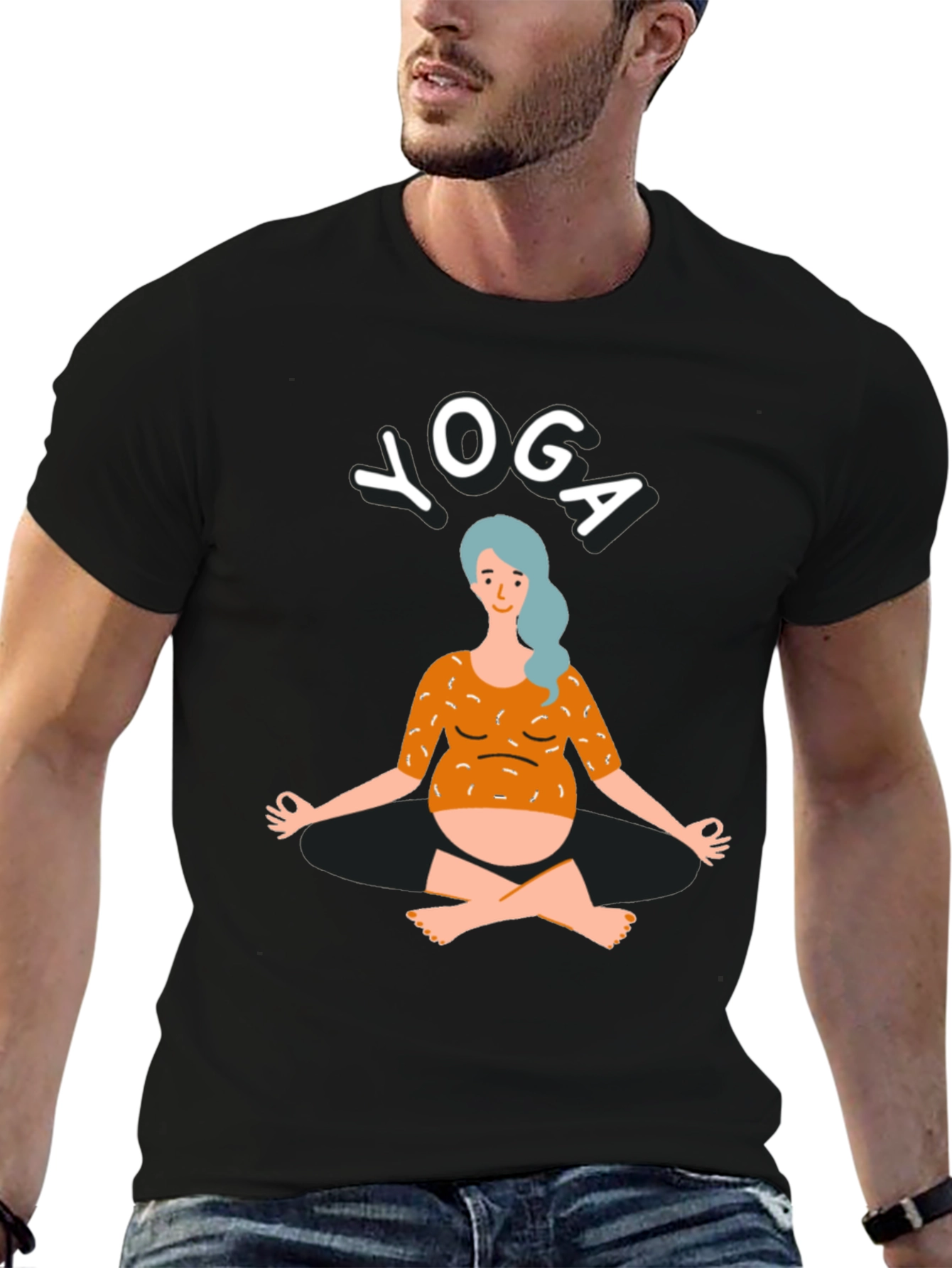 Black Yoga T-Shirt - Pregnant Woman Design view 6