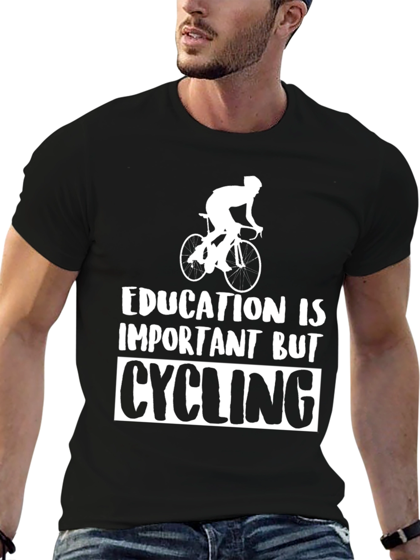 Black Cycling T-Shirt: Education is Important, But Cycling view 6