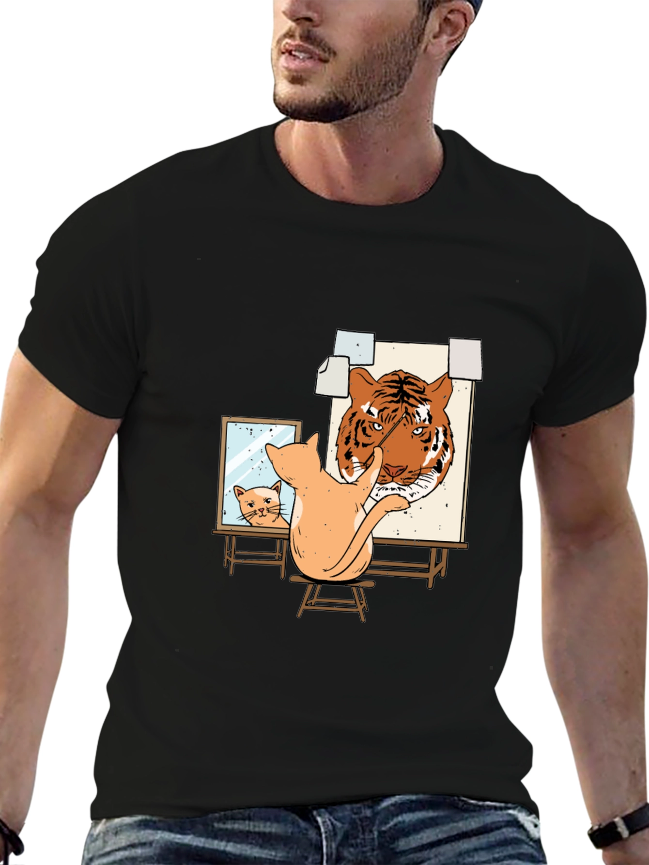 Black Cat Painting Tiger T-Shirt - Artistic & Unique Design view 6