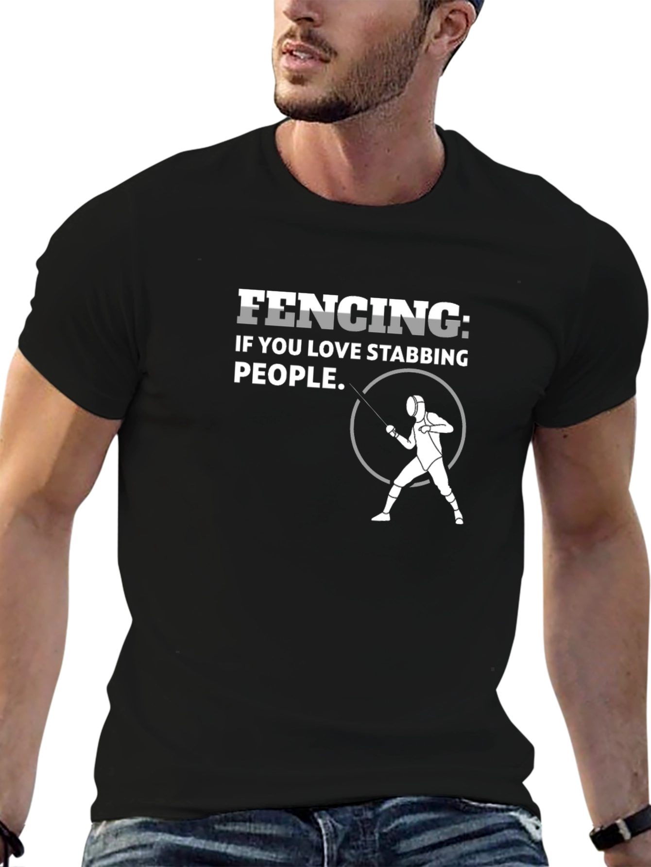 Black Fencing Stabbing Humor T-Shirt - Black view 6
