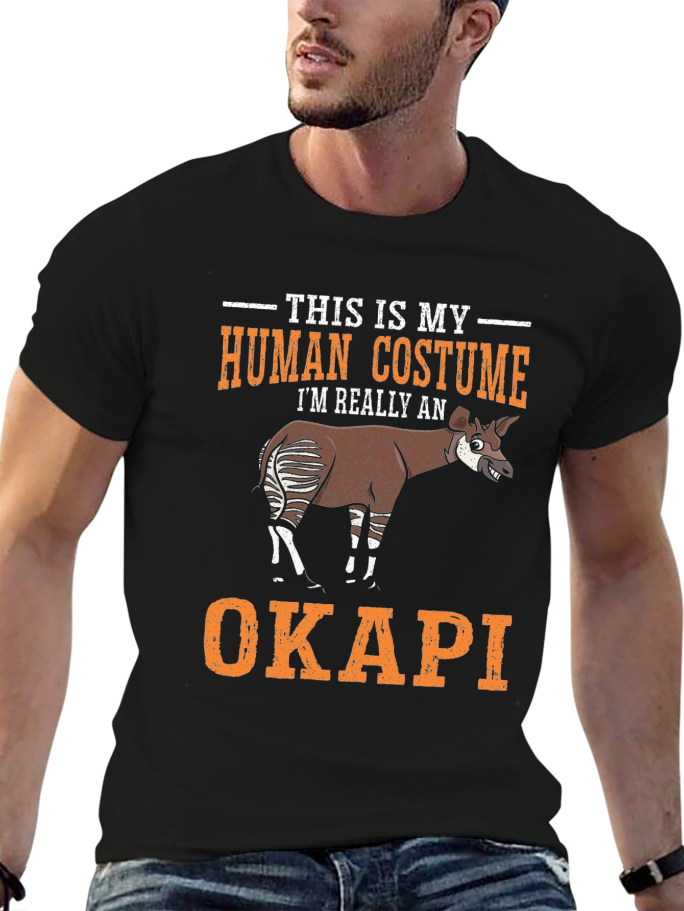 Black Okapi Human Costume Funny T-Shirt view 6