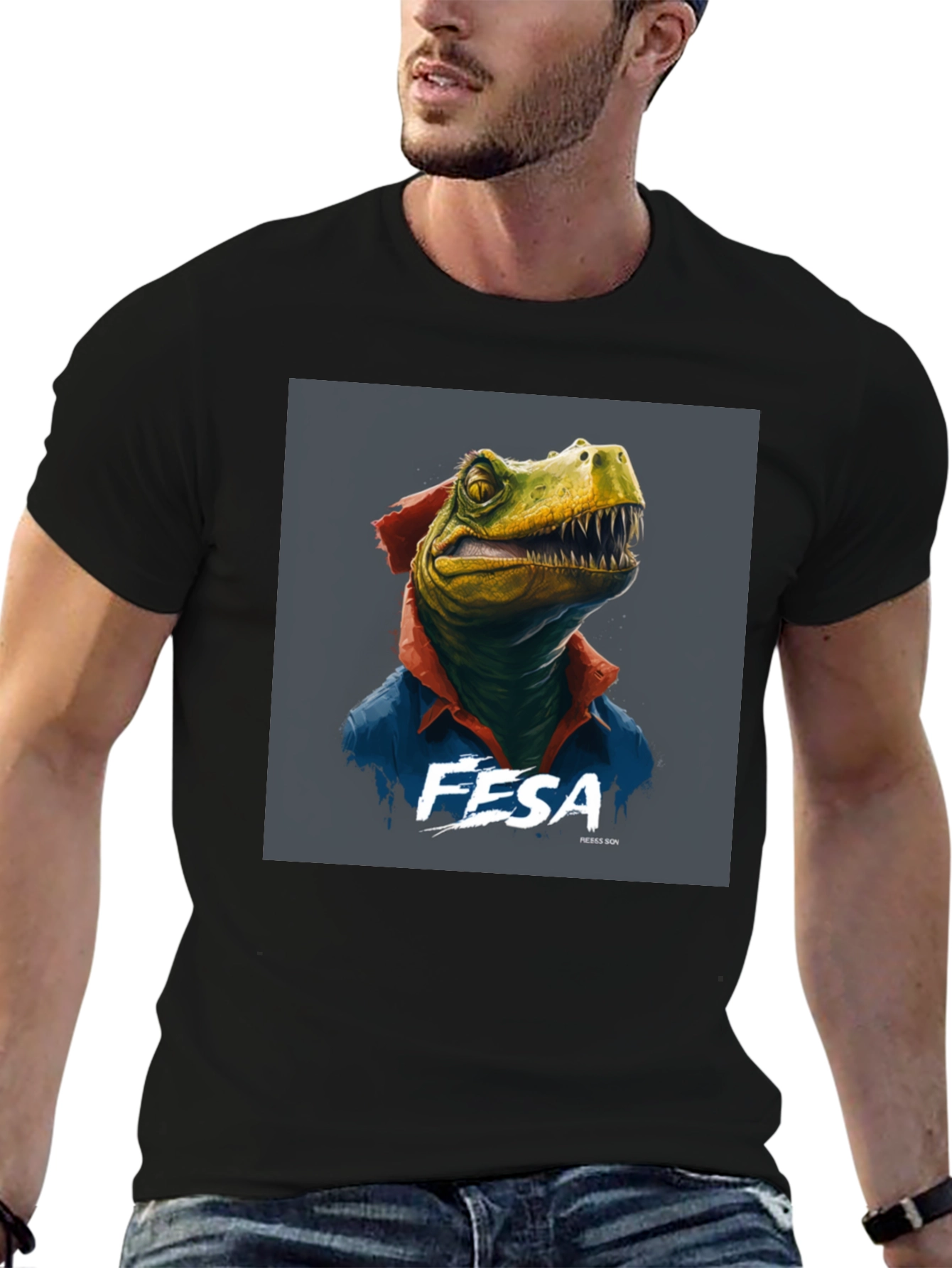 Black FESA Dinosaur Graphic Black T-Shirt view 6