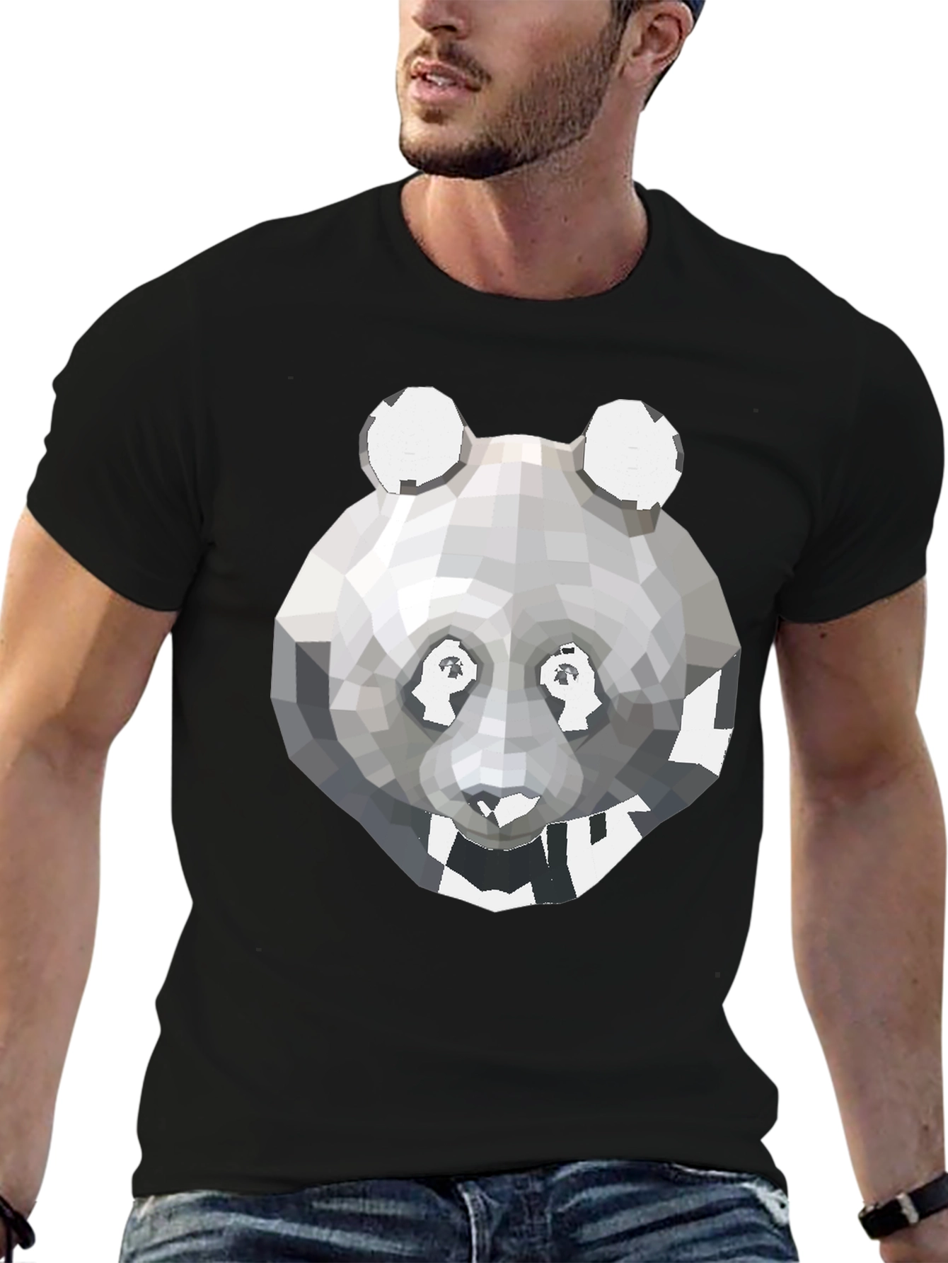 Black Geometric Panda Graphic Tee - Modern Men's T-Shirt view 6
