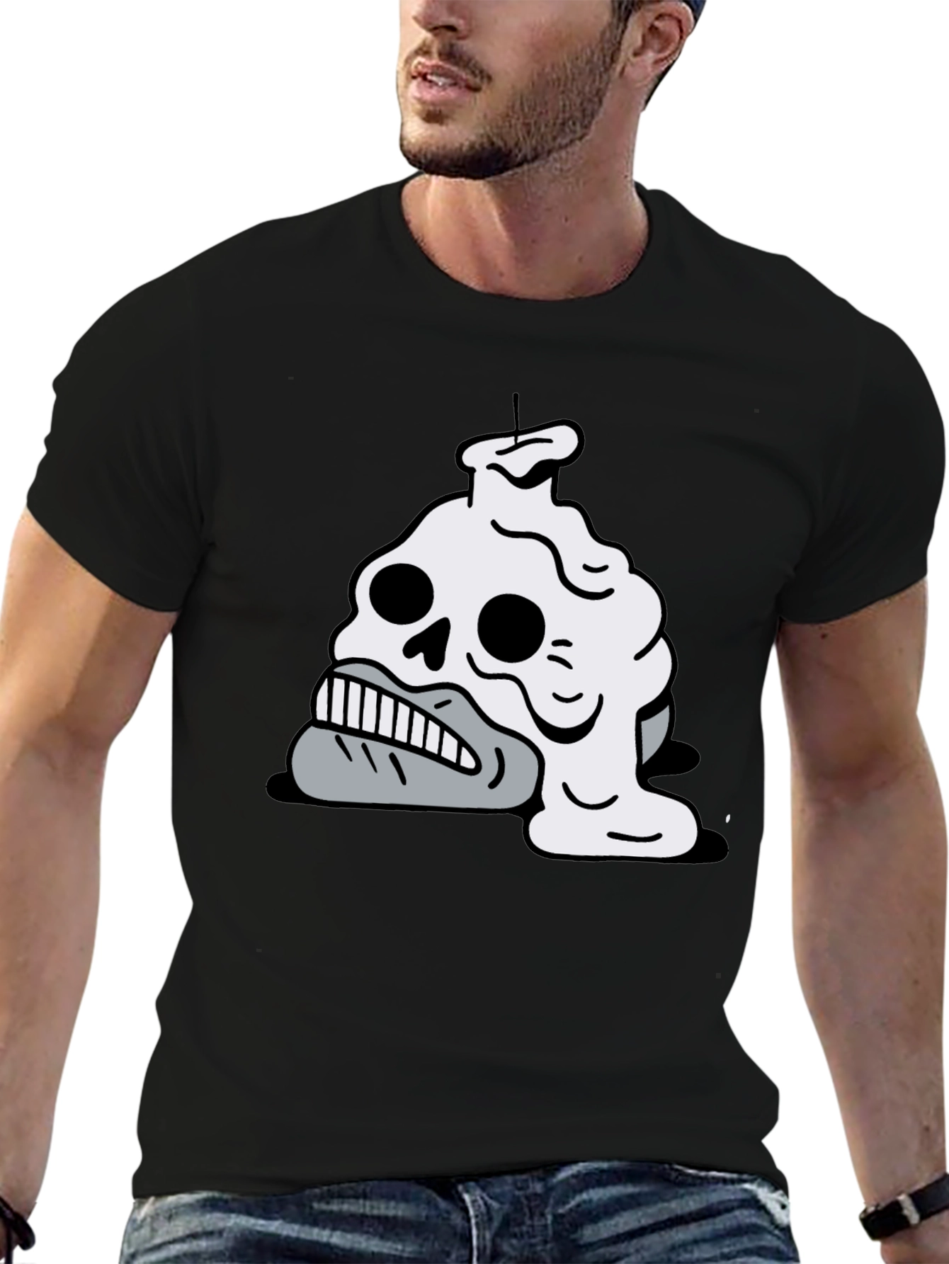 Black Melting Skull Candle Graphic T-Shirt view 6