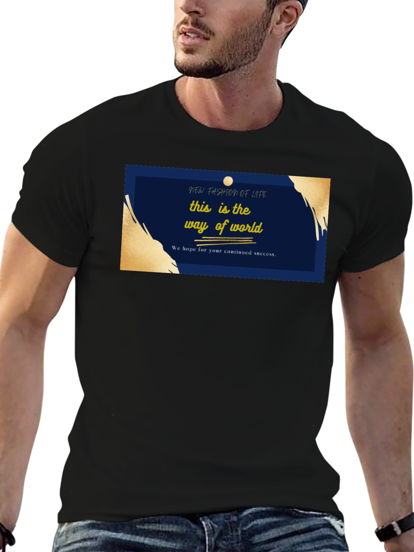 Black Stylish Black T-Shirt with 'New Fashion of Life' Graphic view 6